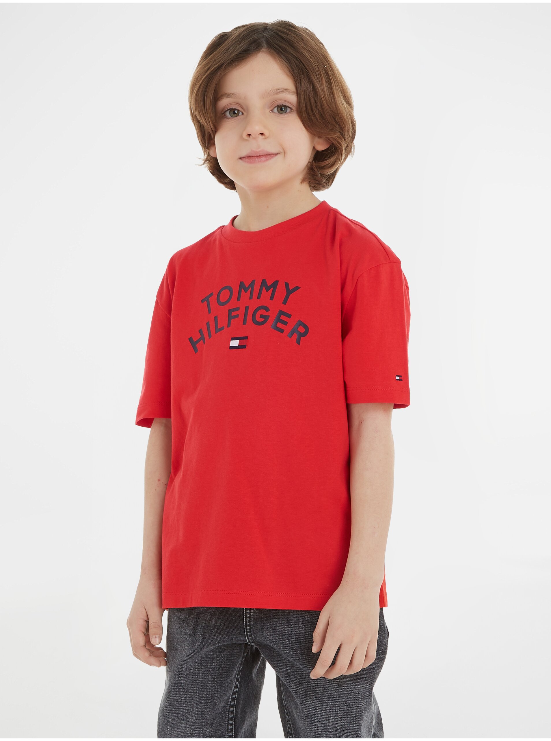 Levně Červené klučičí tričko Tommy Hilfiger
