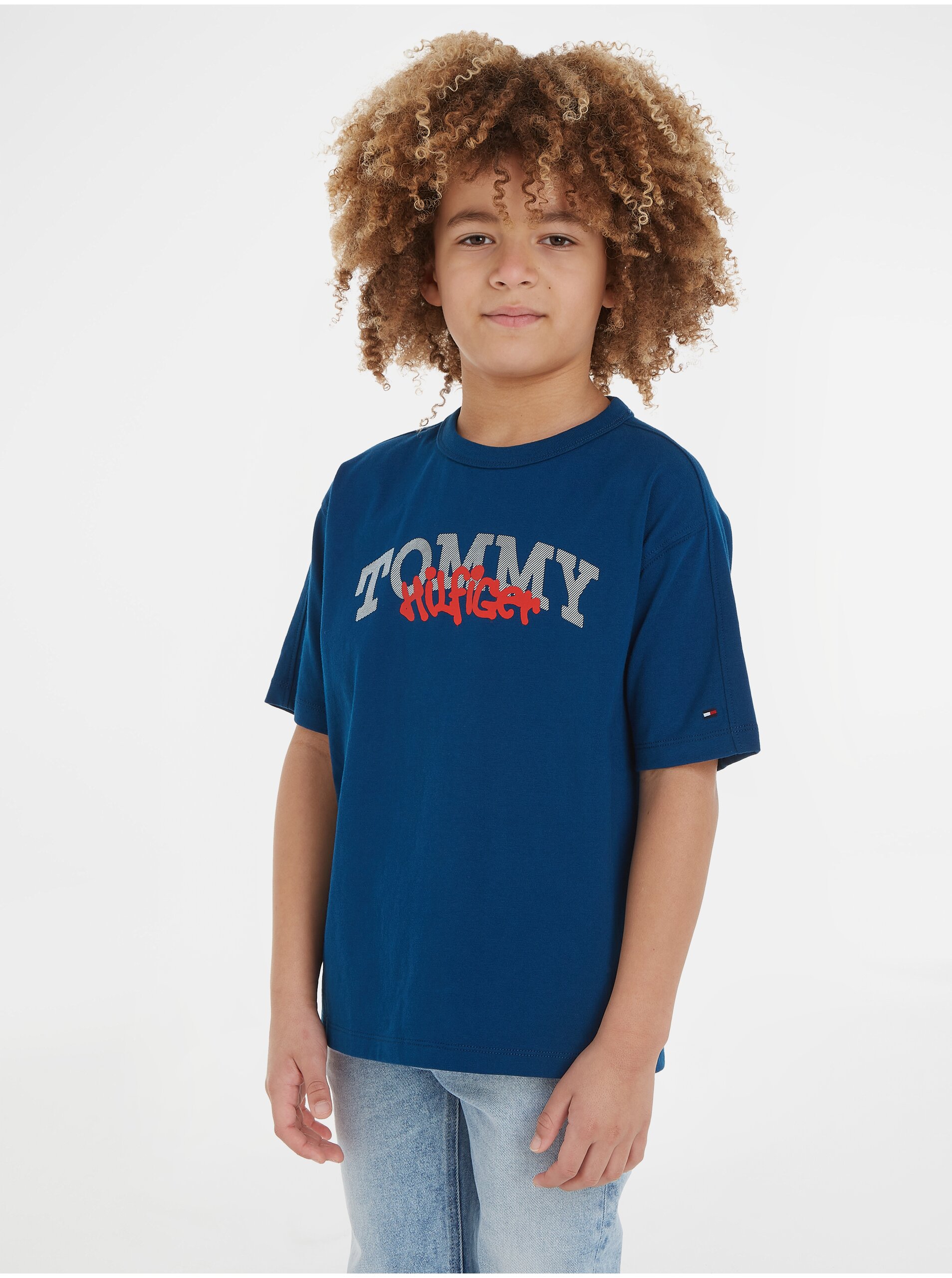 Levně Tmavě modré klučičí tričko Tommy Hilfiger