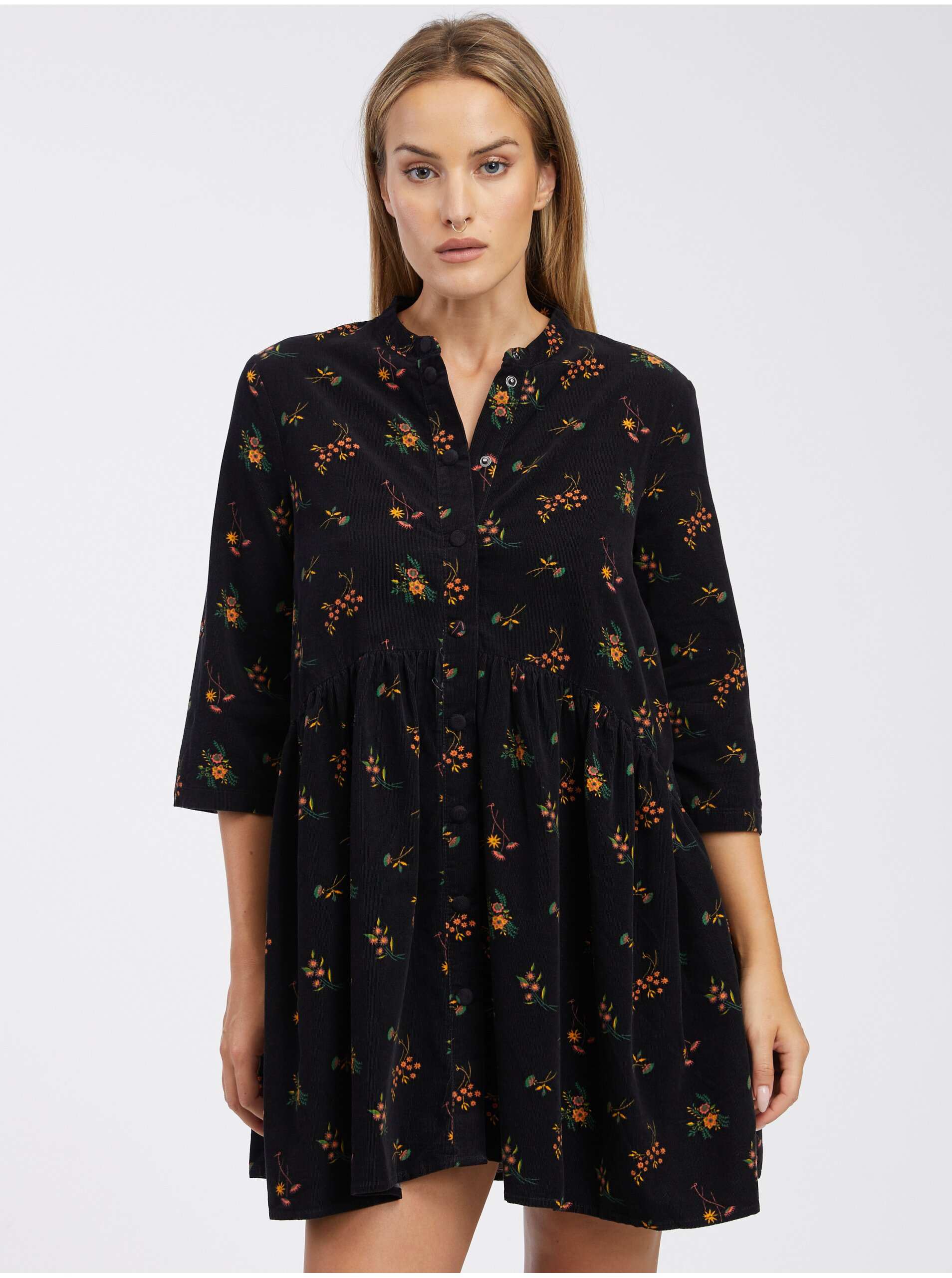Levně Černé dámské košilové manšestrové šaty ONLY Chicago