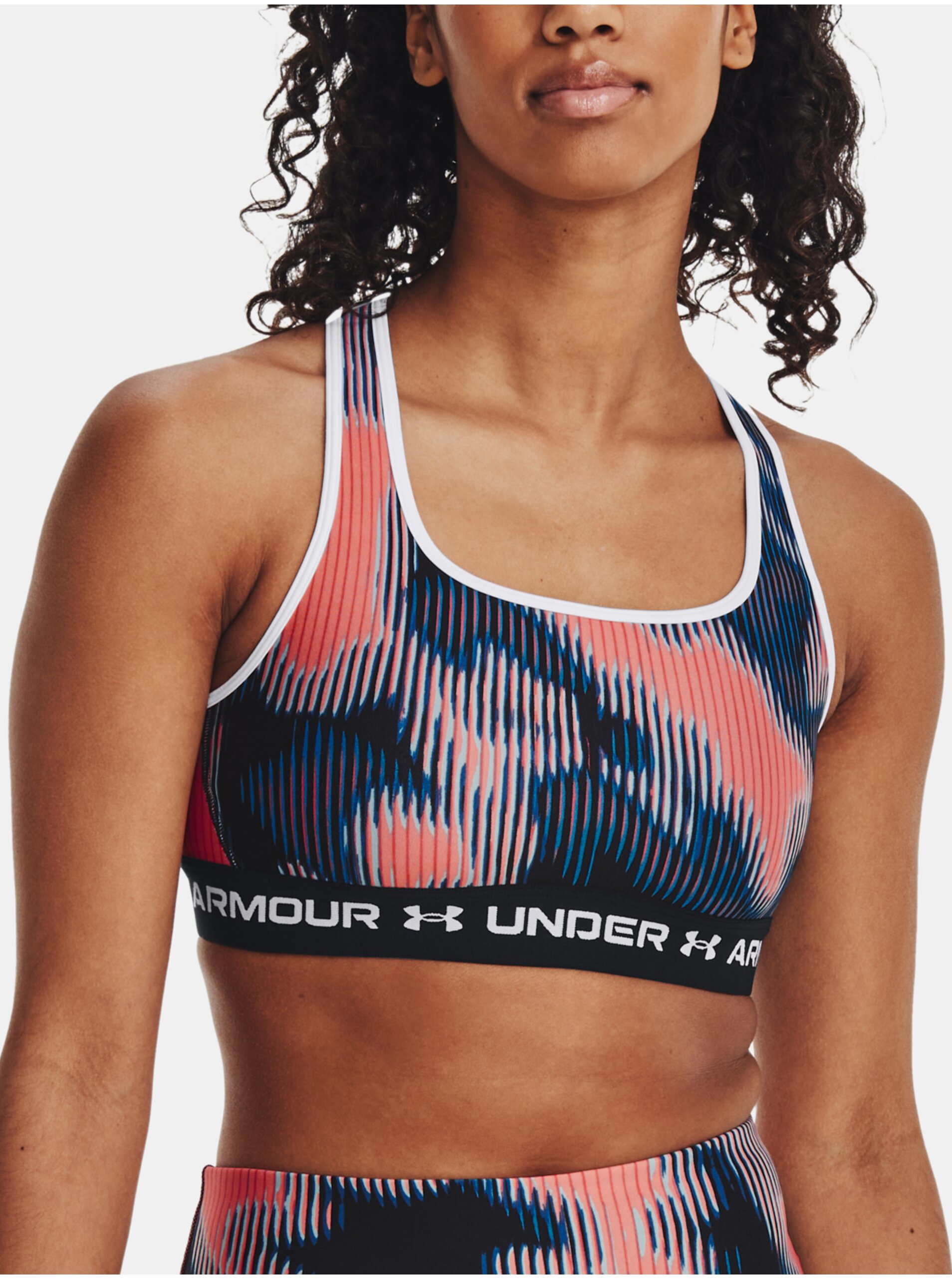 Lacno Ružová športová podprsenka Under Armour Crossback Mid Print