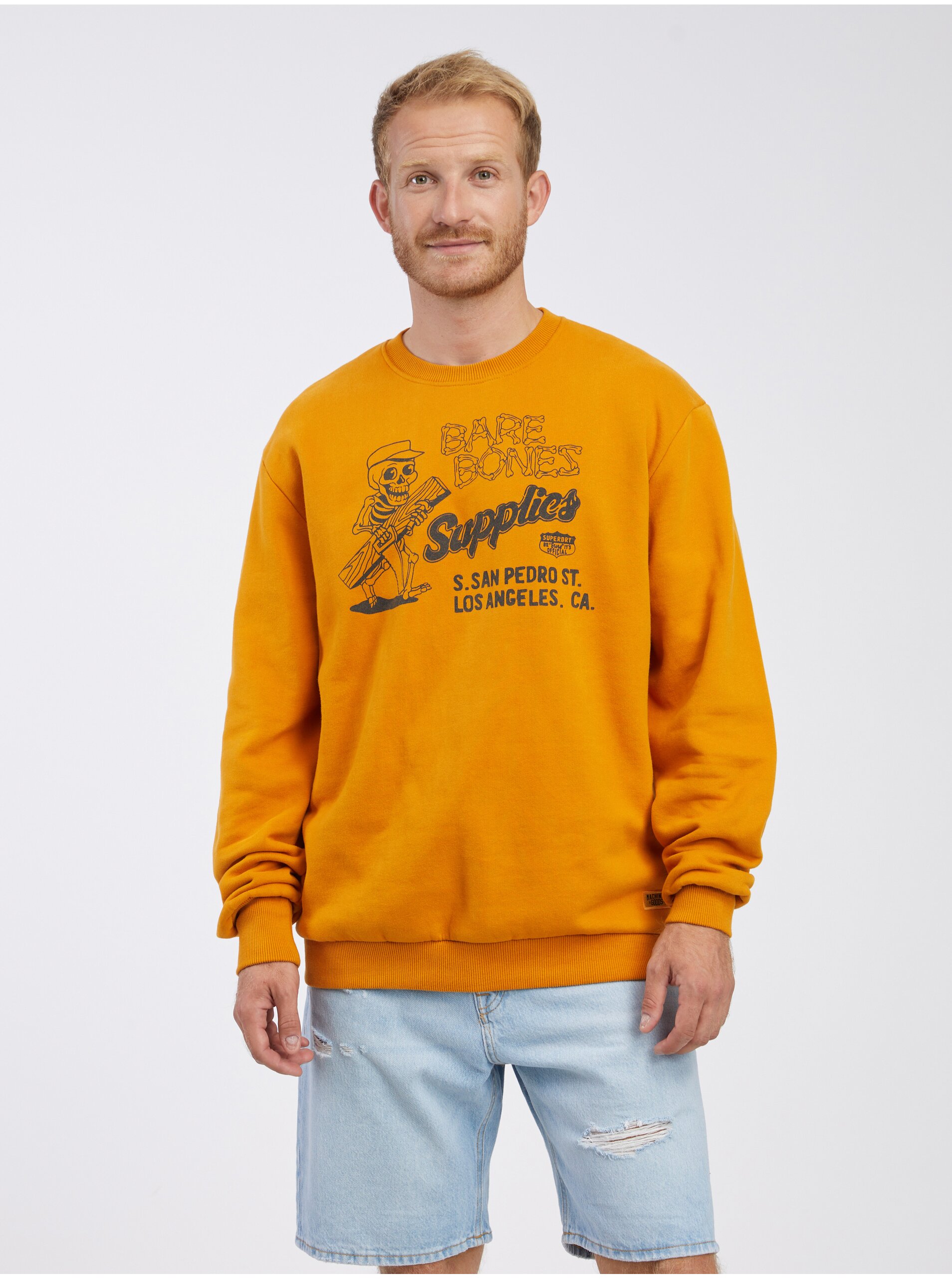 Lacno Oranžová pánska mikina s potlačou Superdry Workwear Crew Neck