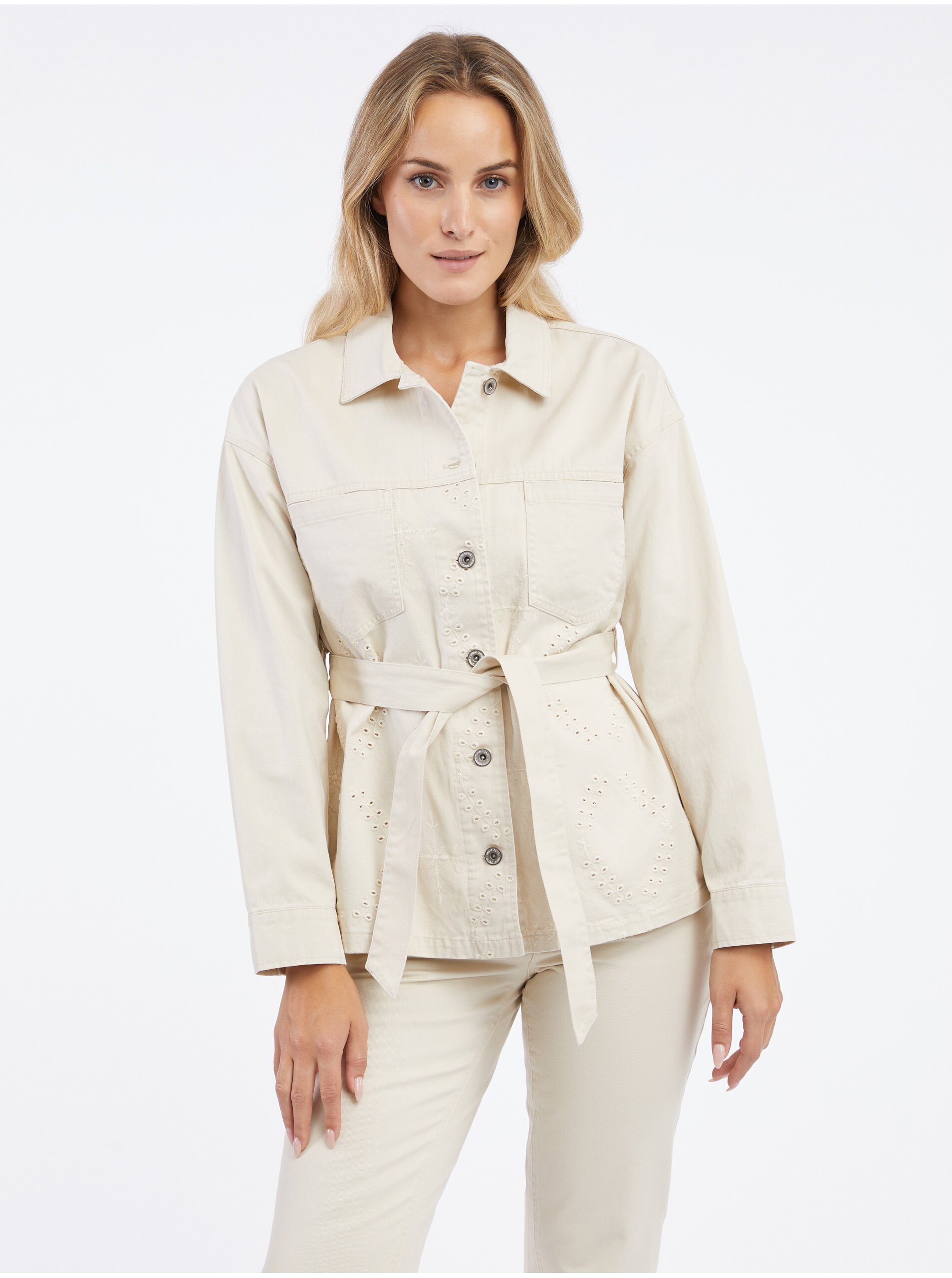 E-shop Béžová dámská vzorovaná džínová bunda ORSAY