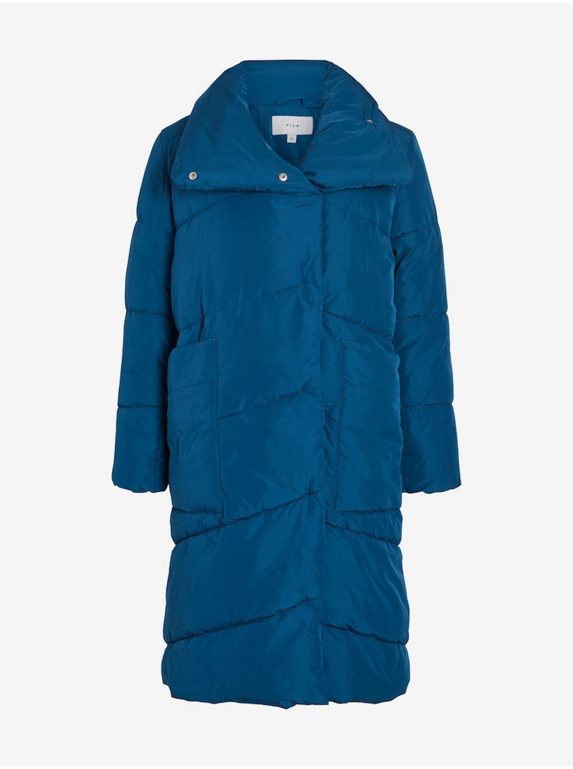 Lacno Modrý dámsky zimný prešívaný kabát VILA Vipauli