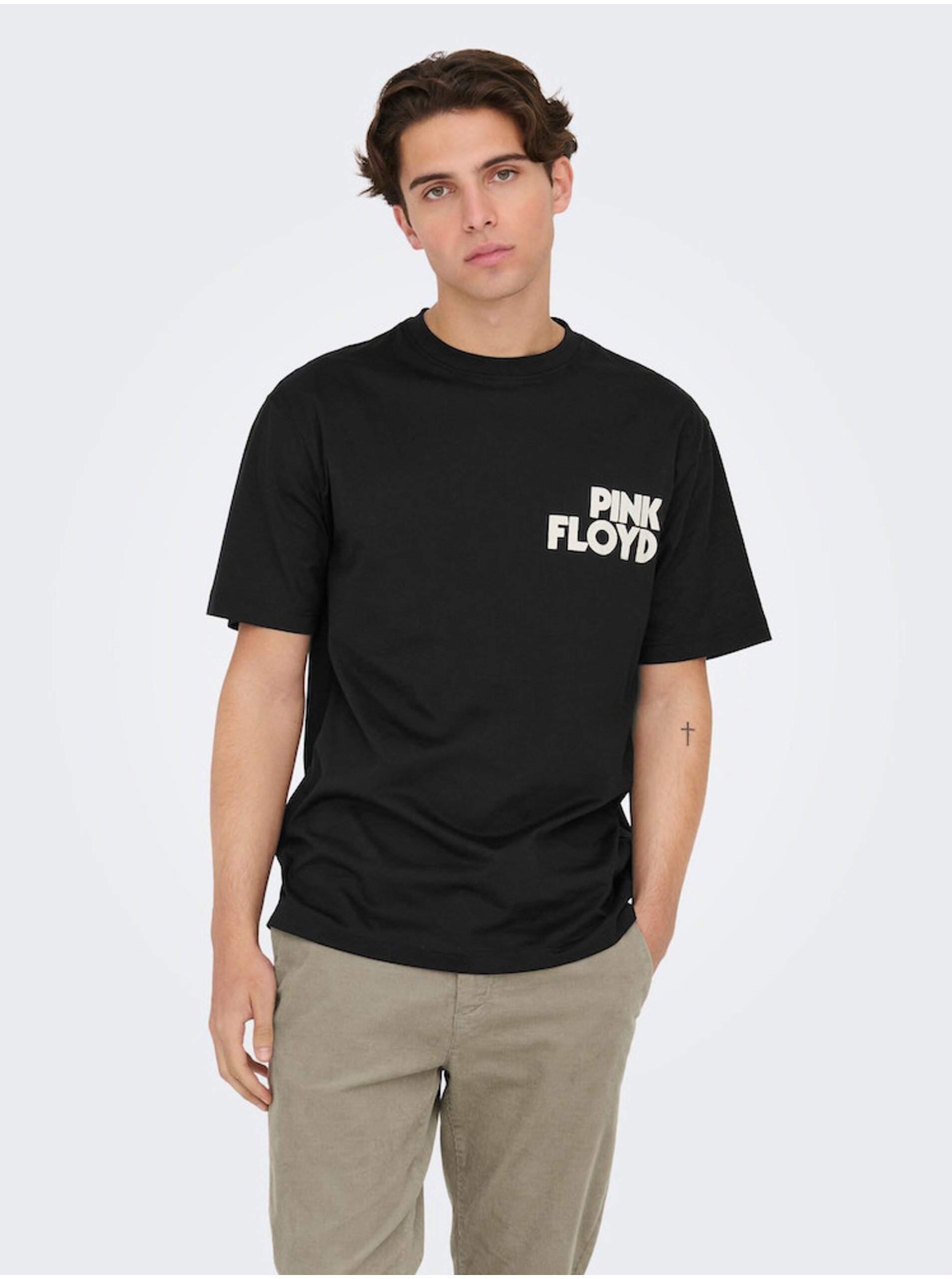 E-shop Černé pánské tričko s krátkým rukávem ONLY & SONS Pink Floyd