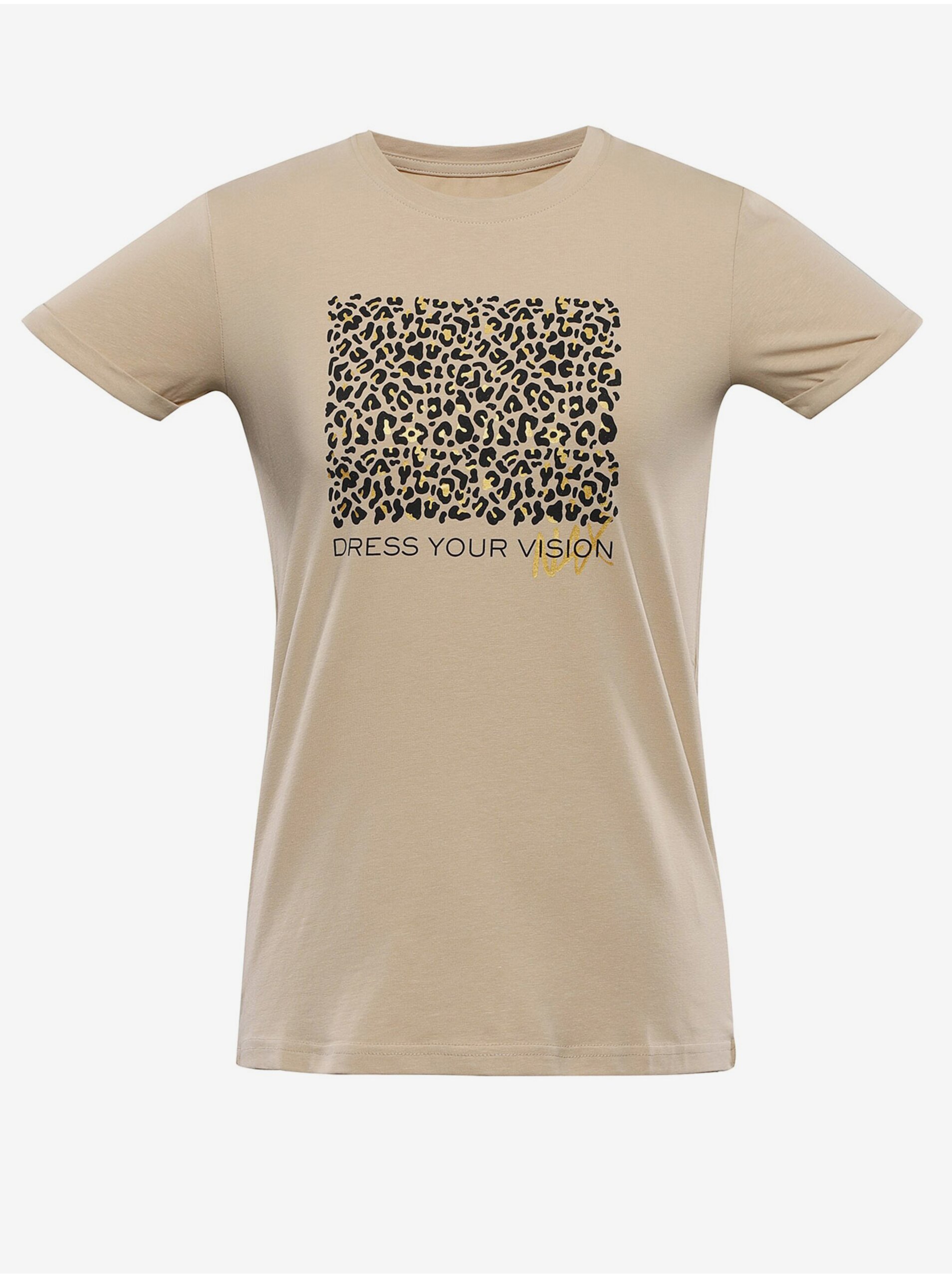 Levně Béžové dámské tričko s potiskem NAX GAMMA