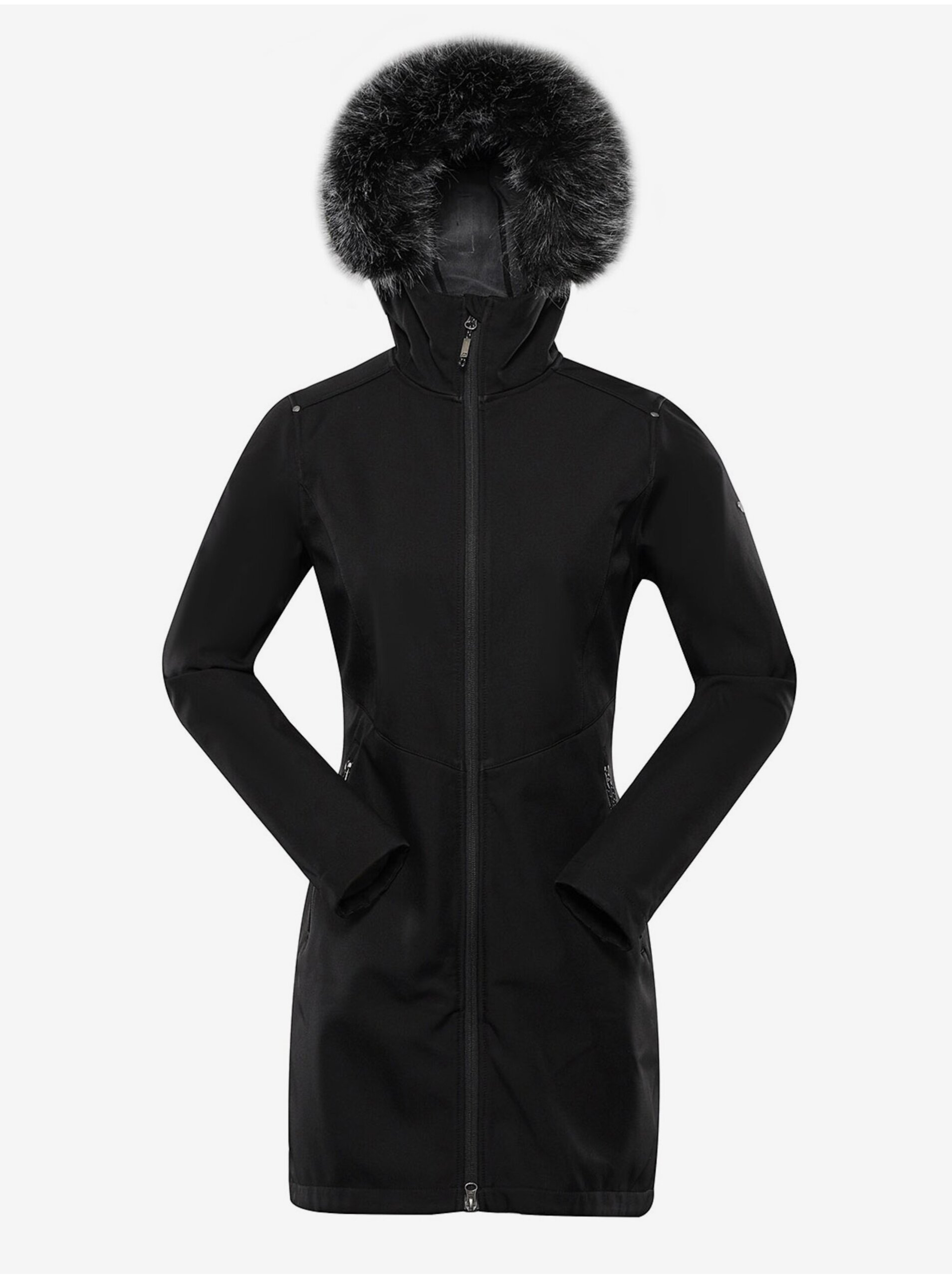 Lacno Čierny dámsky softshellový kabát s kapucňou ALPINE PRE IBORA