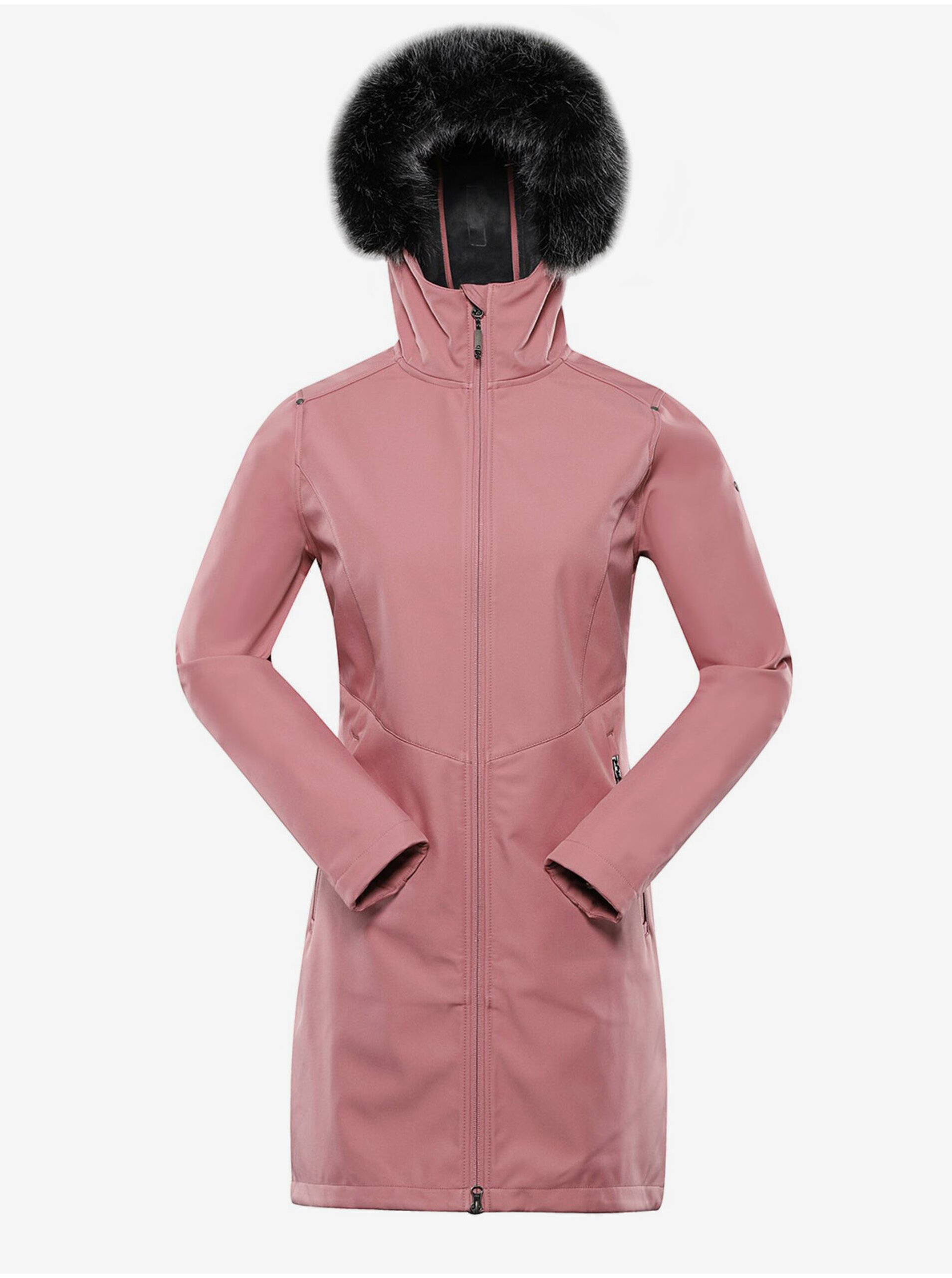 Lacno Ružový dámsky softshellový kabát s kapucňou ALPINE PRE IBORA