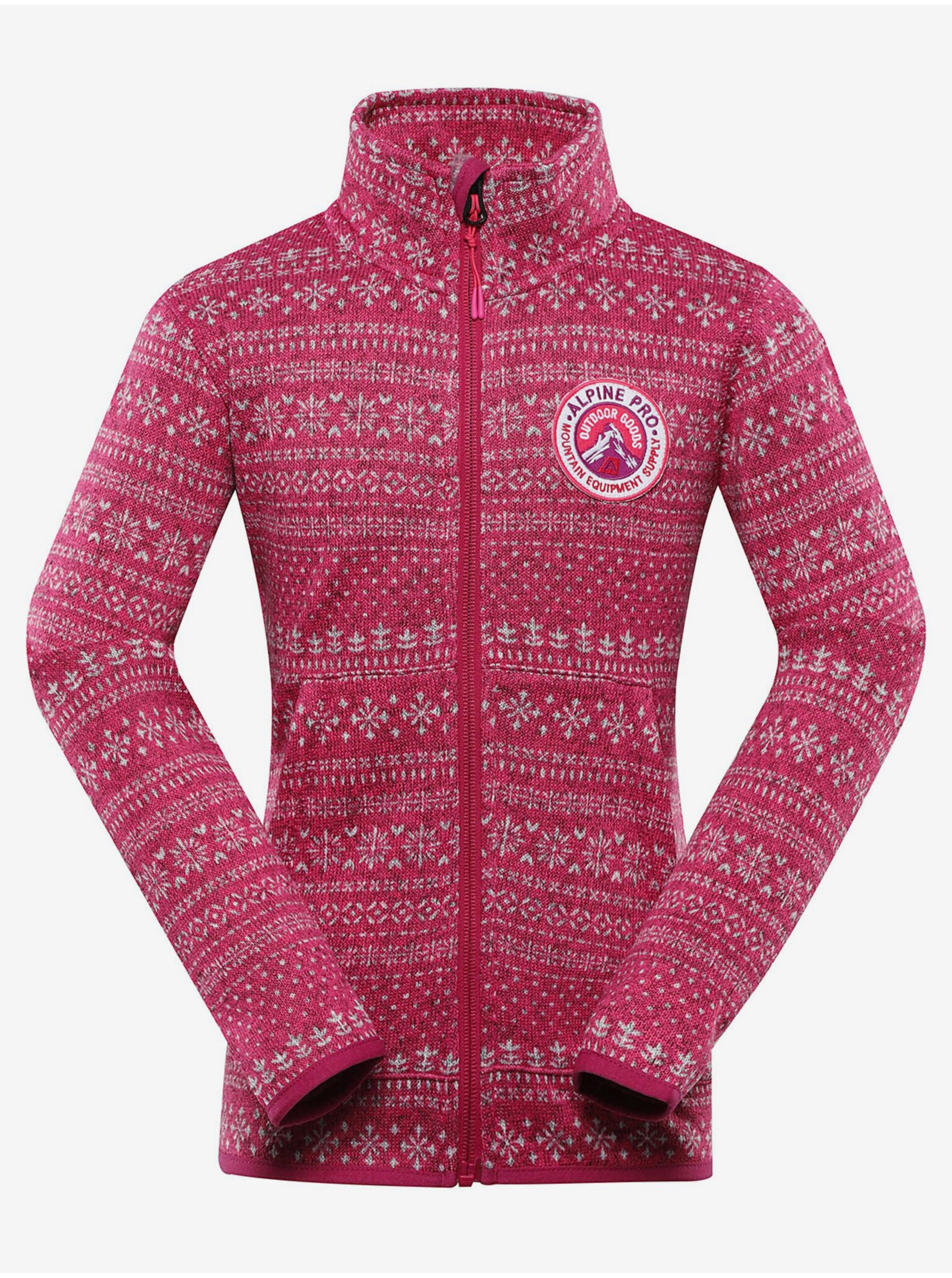 Lacno Tmavo ružový dievčenský sveter na zips ALPINE PRE ZEGO