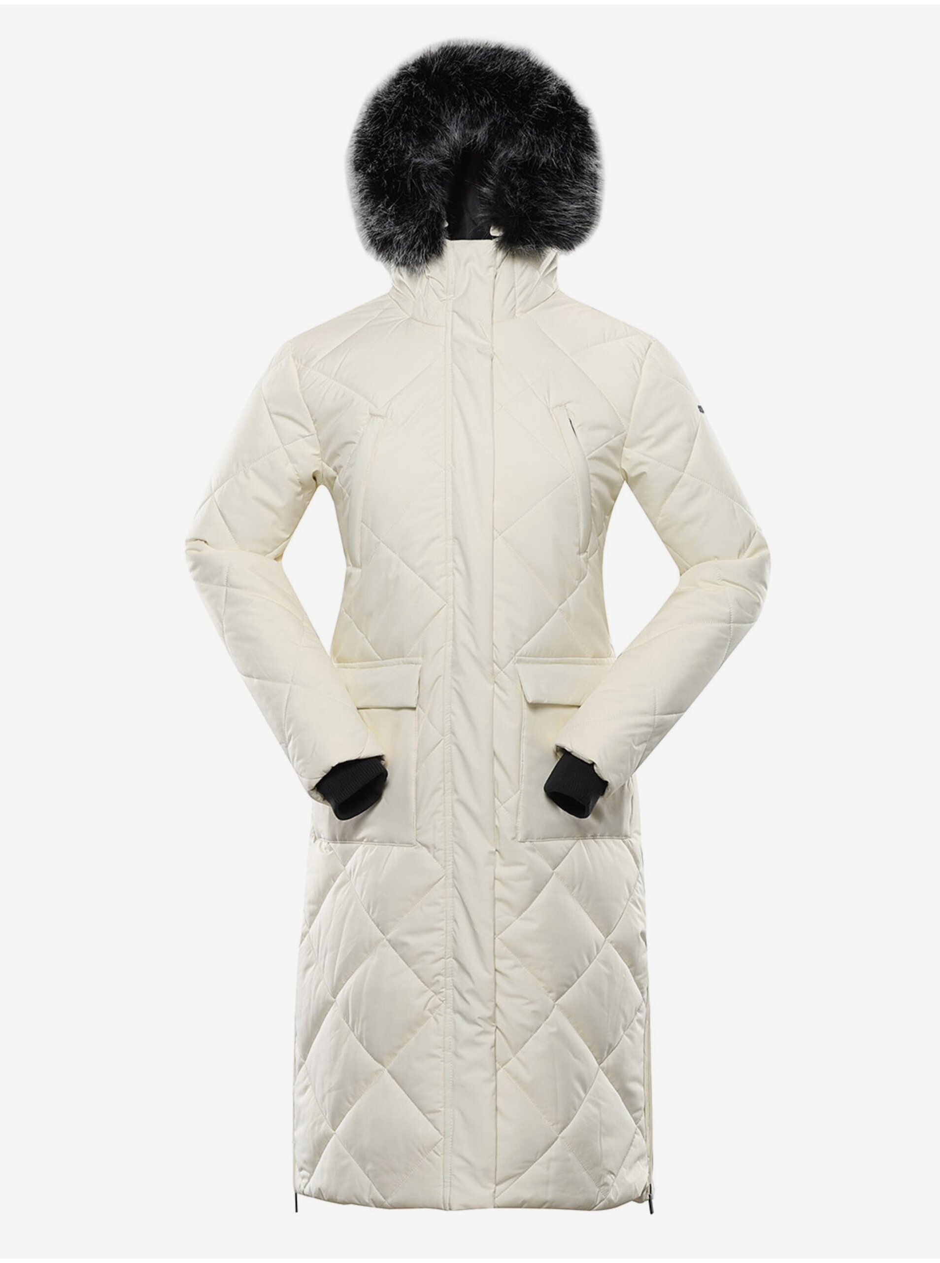 Levně Krémový dámský zimní kabát ALPINE PRO GOSBERA