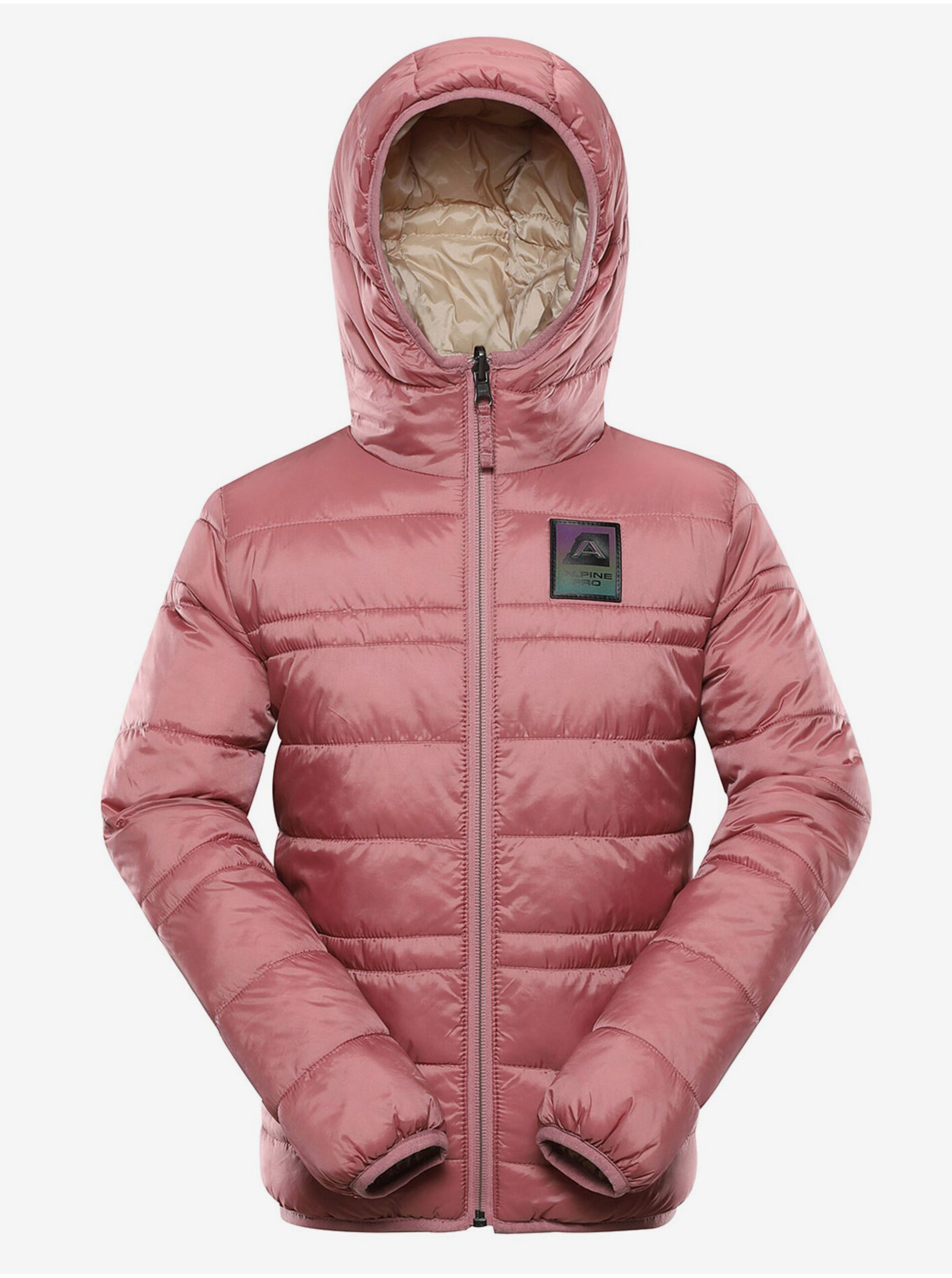 Levně Béžovo-růžová dětská oboustranná zimní bunda ALPINE PRO EROMO
