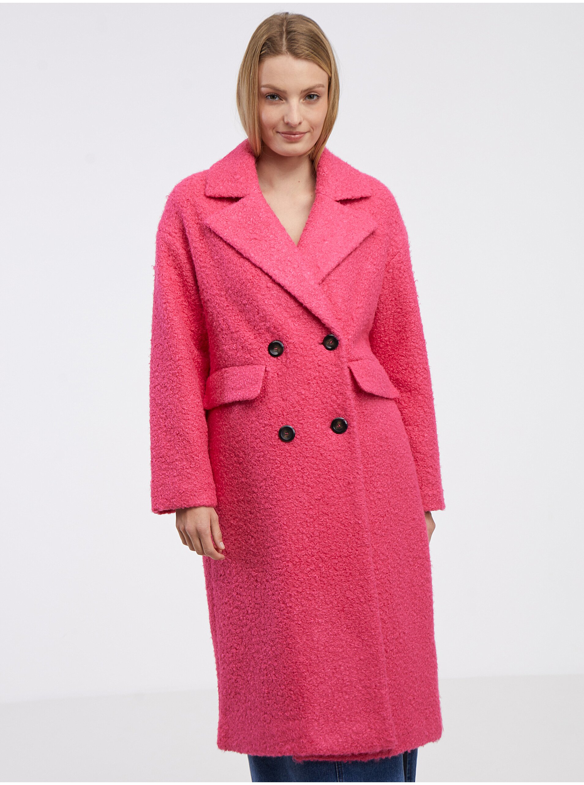 Levně Tmavě růžový dámský kabát ONLY Valeria