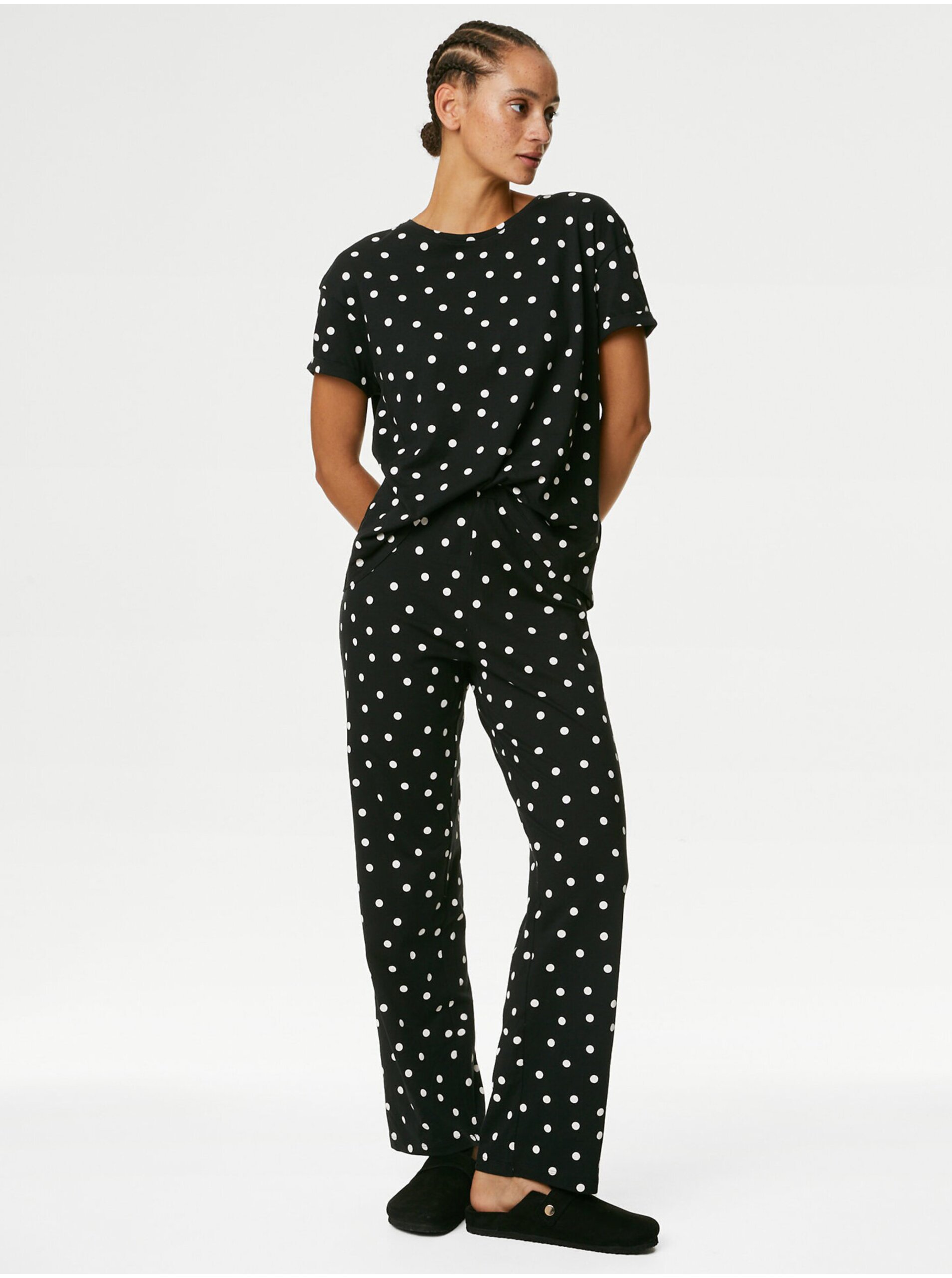 Lacno Čierne dámske bodkované pyžamo Marks & Spencer