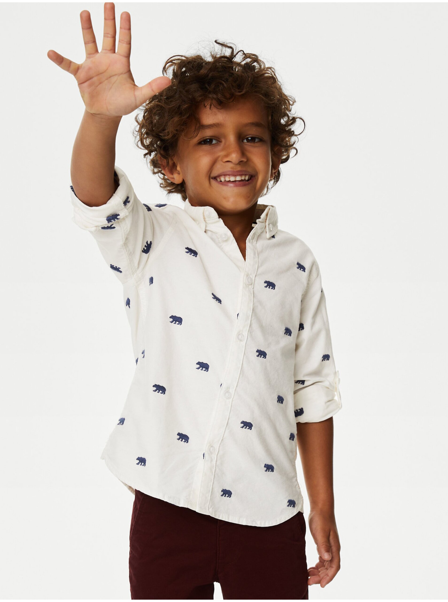 Levně Bílá klučičí košile s motivem medvěda Marks & Spencer