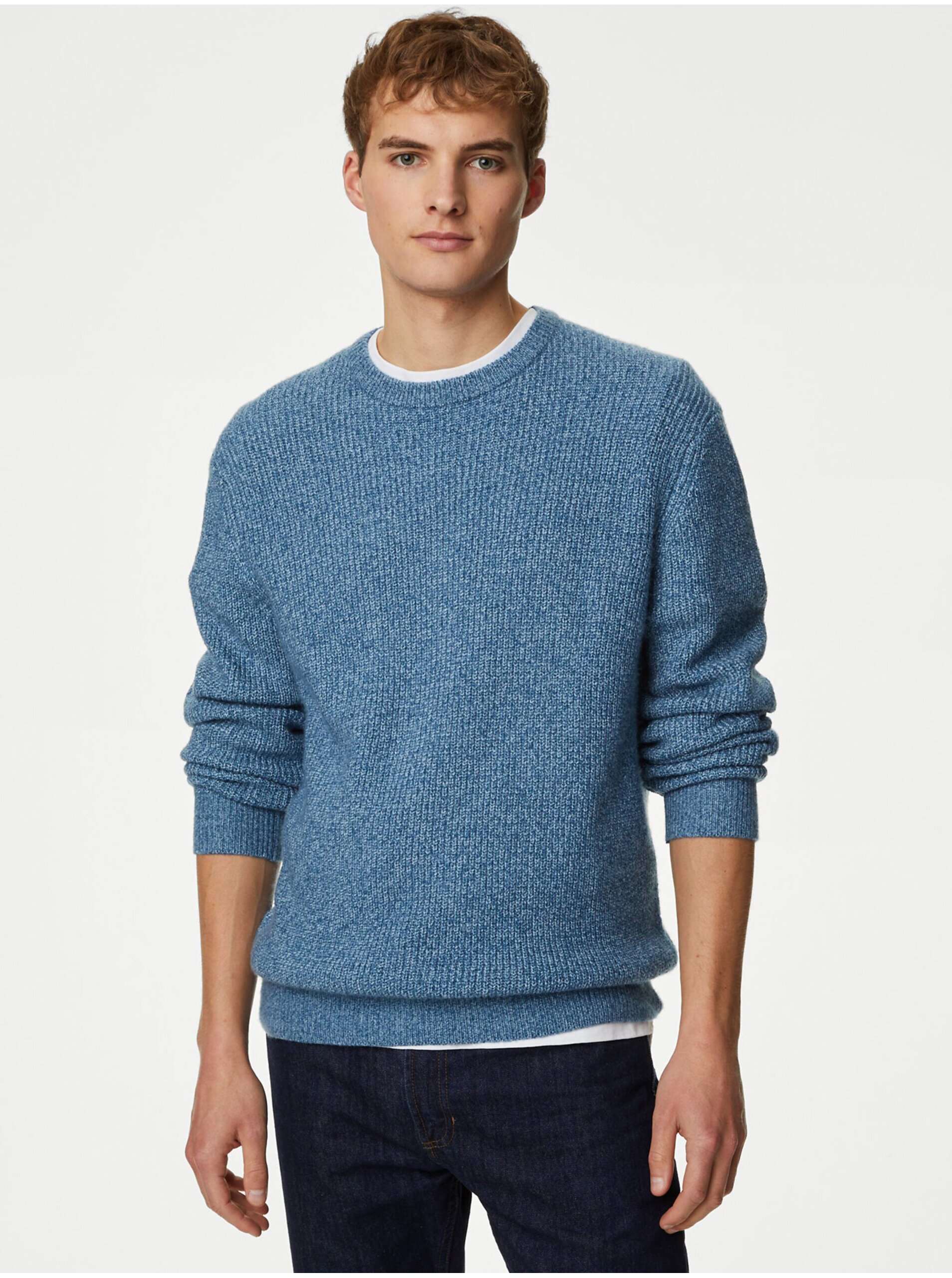 Lacno Svetlomodrý pánsky basic sveter Marks & Spencer
