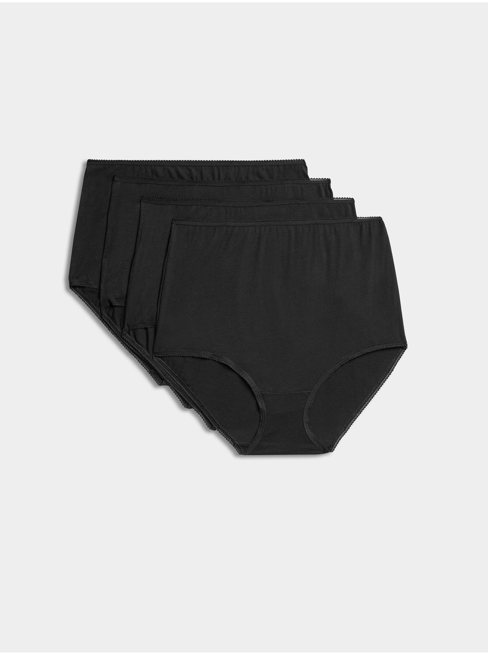 E-shop Sada čtyř dámských kalhotek s vysokým pasem v černé barvě Marks & Spencer