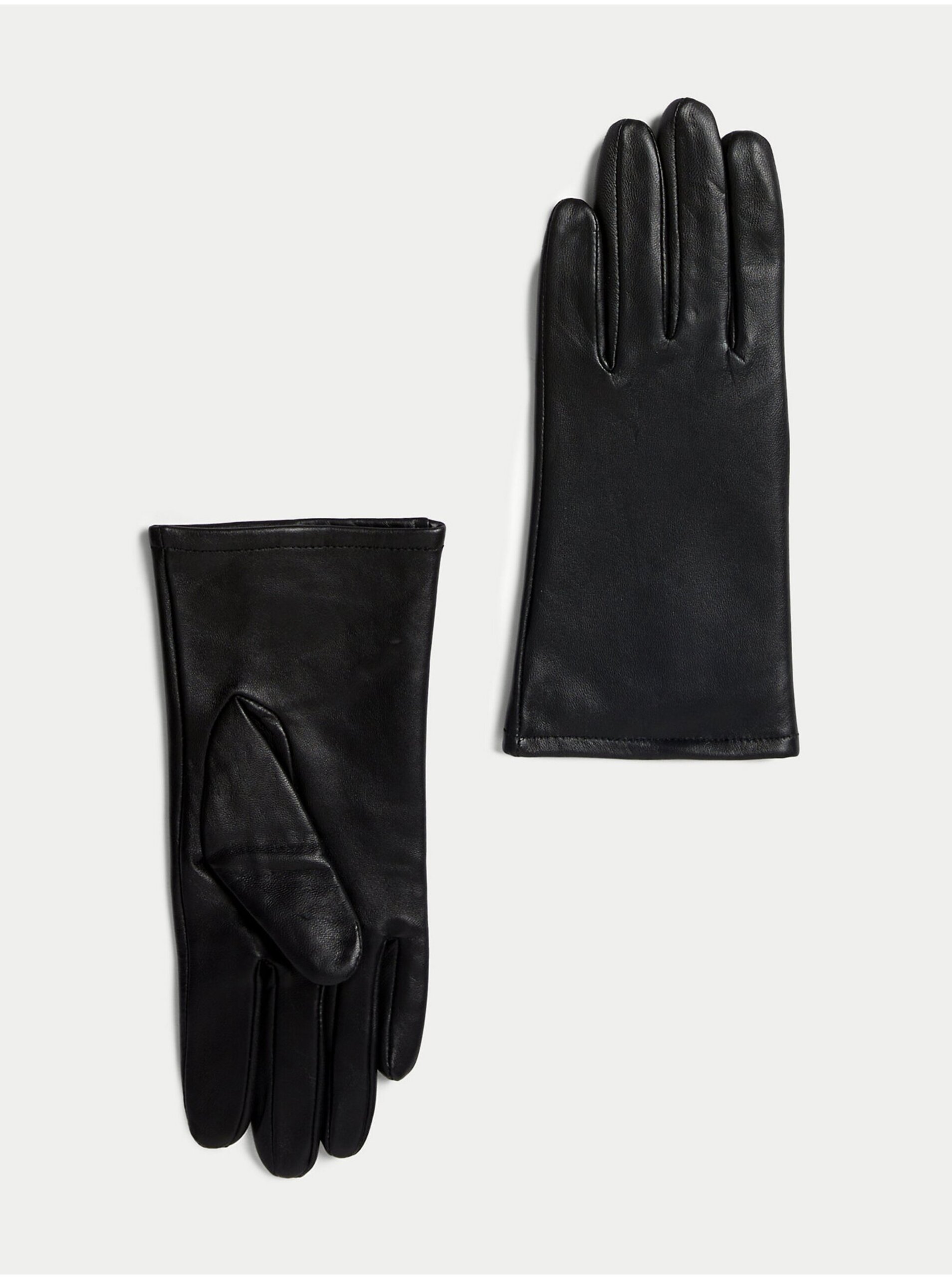 Levně Černé dámské kožené rukavice s podšívkou Marks & Spencer