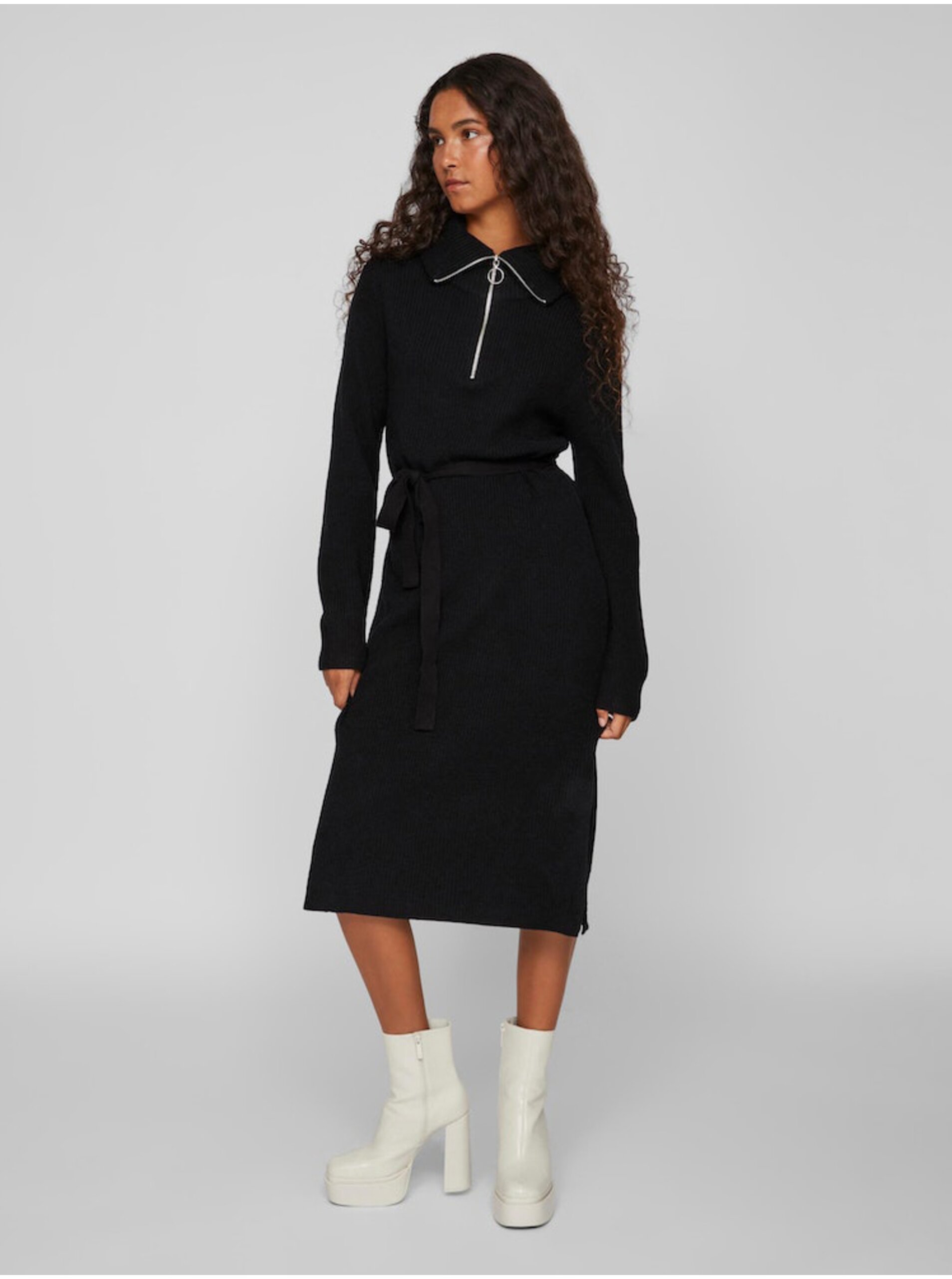 E-shop Čierne dámske svetrové šaty VILA Viril
