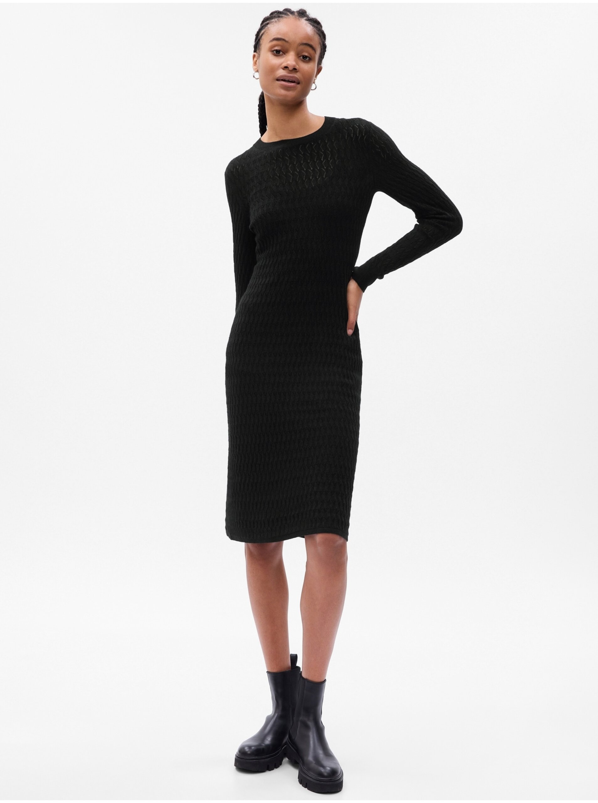E-shop Čierne dámske pletené šaty s prímesou vlny GAP