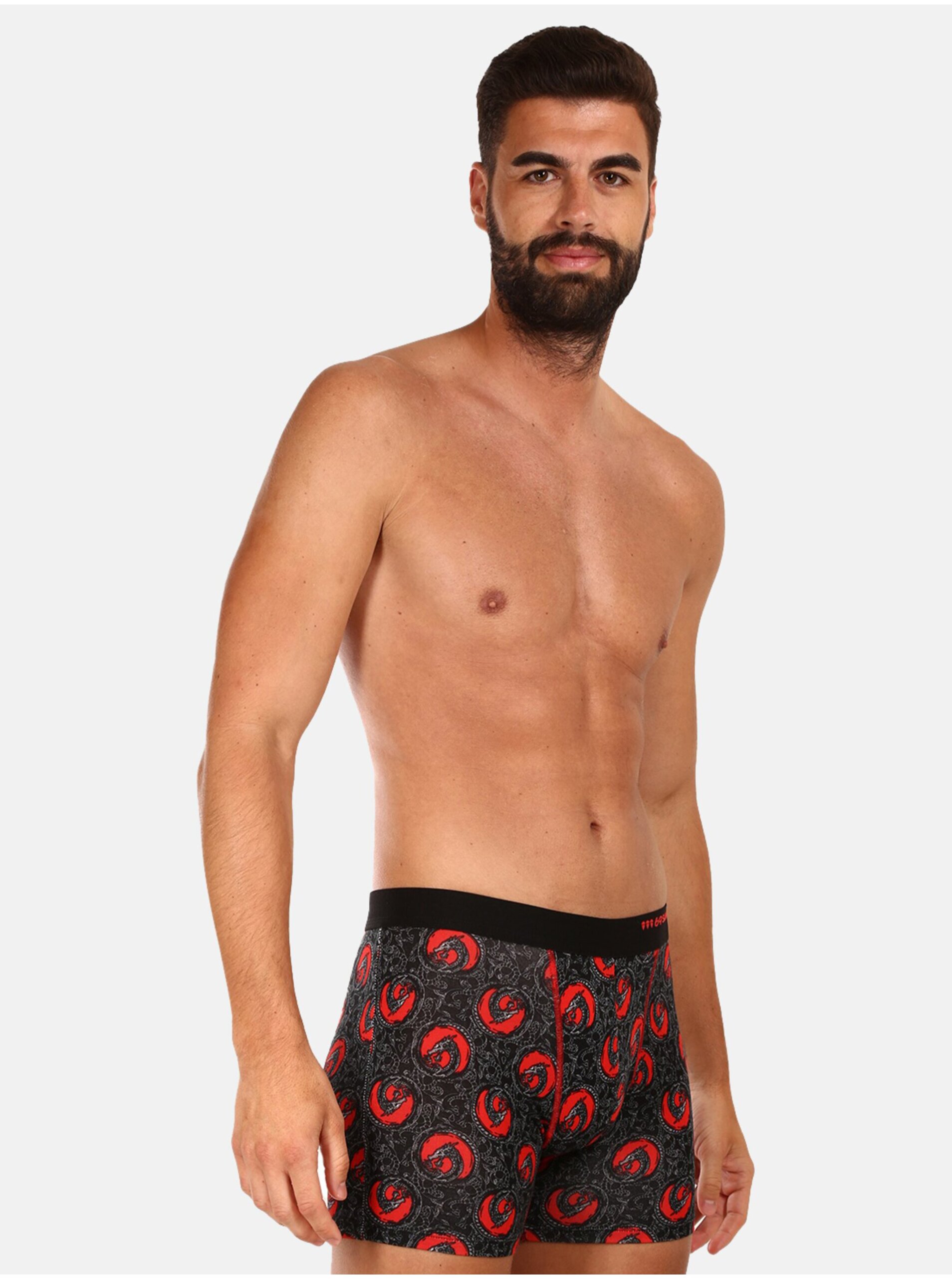 Levně Červeno-šedé pánské vzorované boxerky 69SLAM