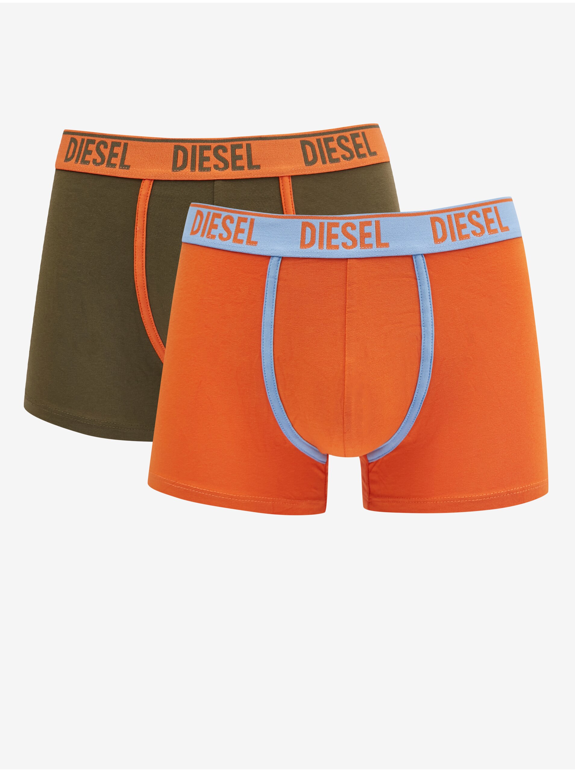 Levně Sada dvou pánských boxerek v khaki a oranžové barvě Diesel