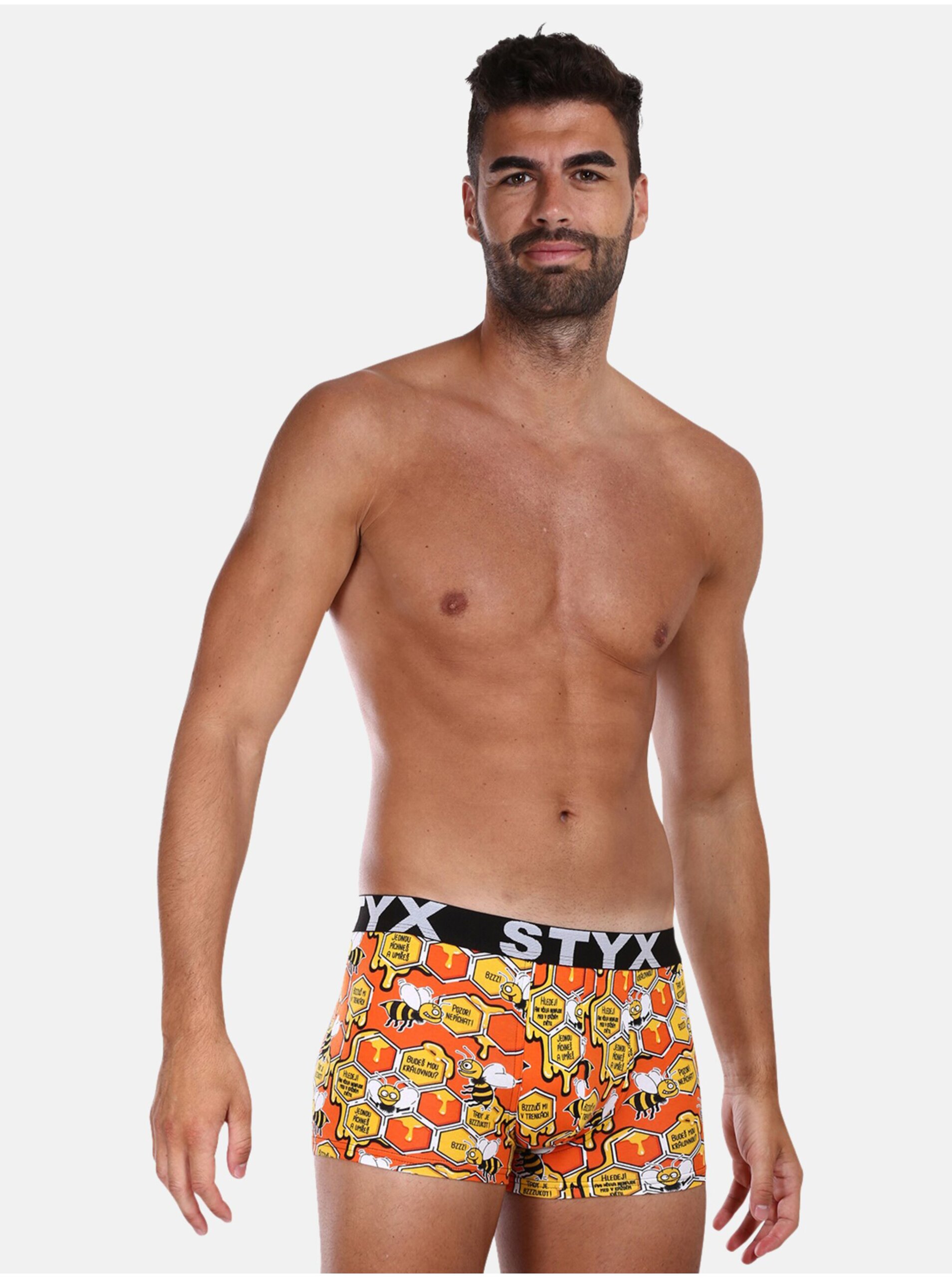 Žluto-oranžové pánské vzorované boxerky Styx Včelky