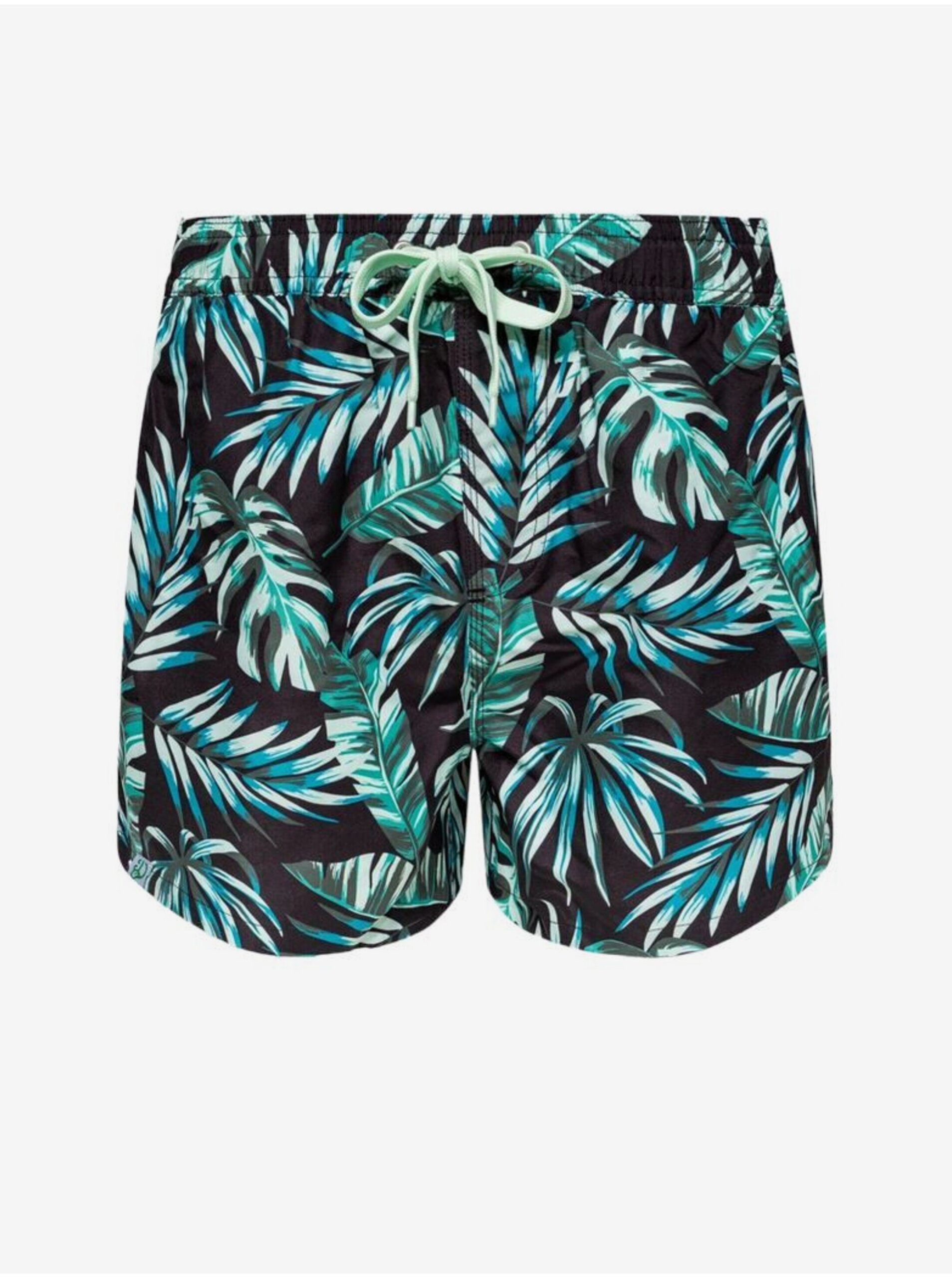 E-shop Zeleno-čierne pánske vzorované veselé plavky Dedoles Tropické listy