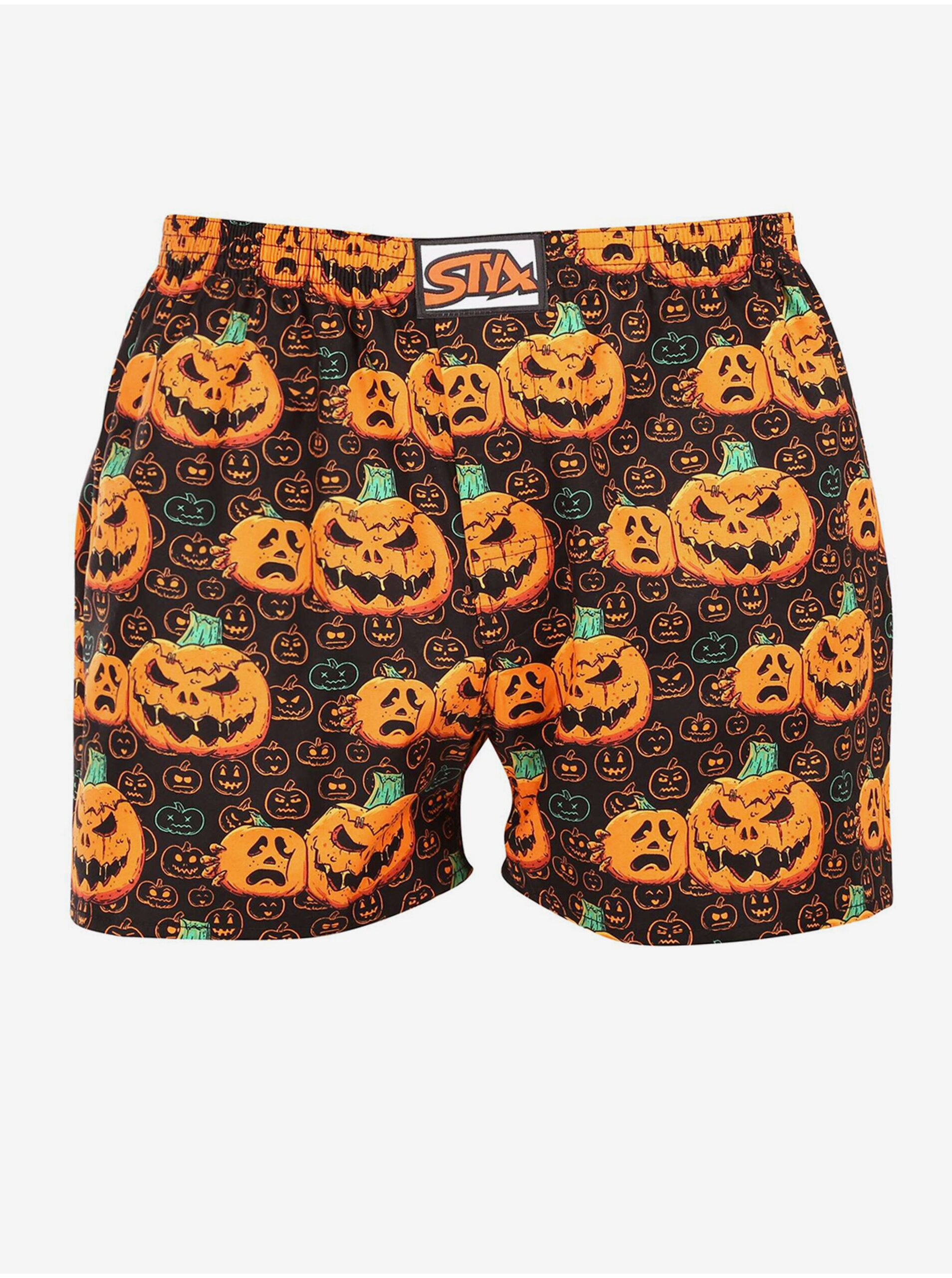 Levně Oranžovo-hnědé pánské trenýrky Styx Halloween dýně