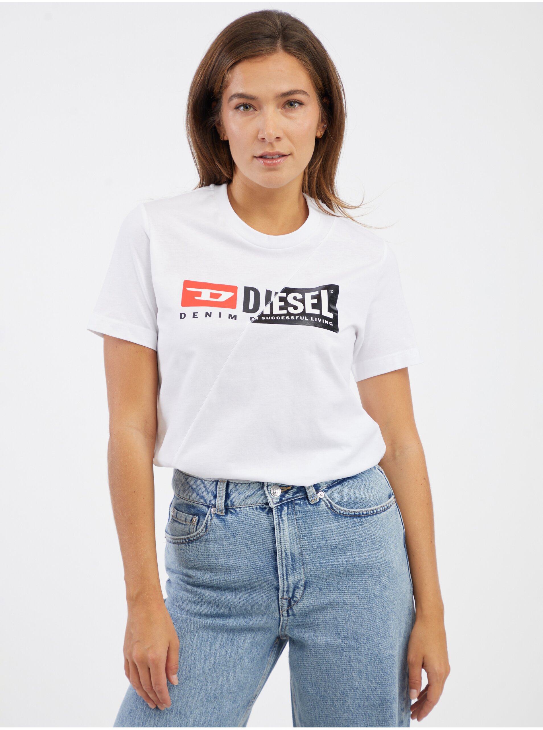 Levně Bílé dámské tričko Diesel