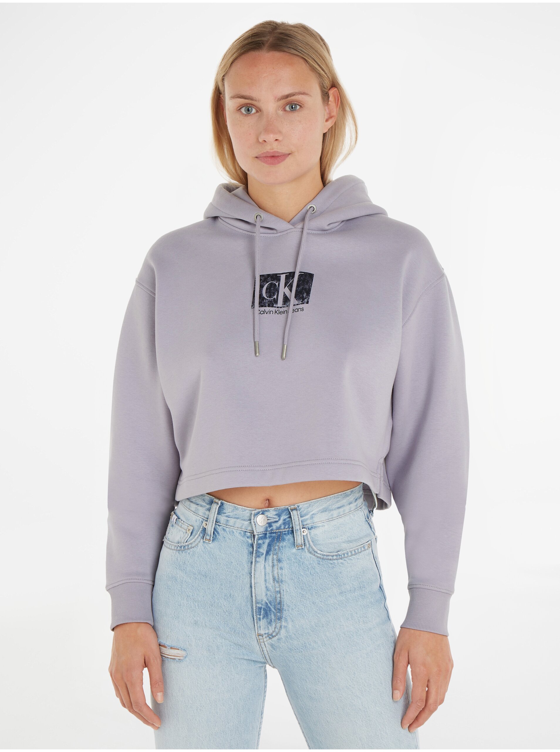E-shop Fialová dámská crop mikina Calvin Klein Jeans