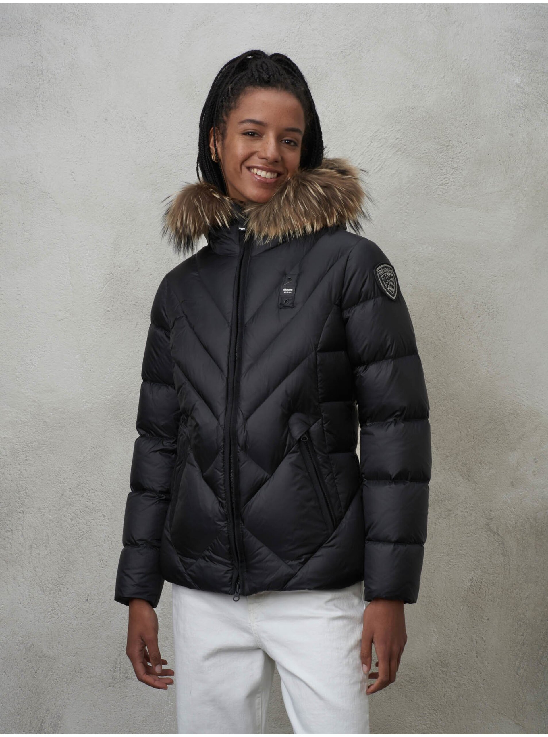 E-shop Čierna dámska páperová bunda s kožušinou Blauer Alicia