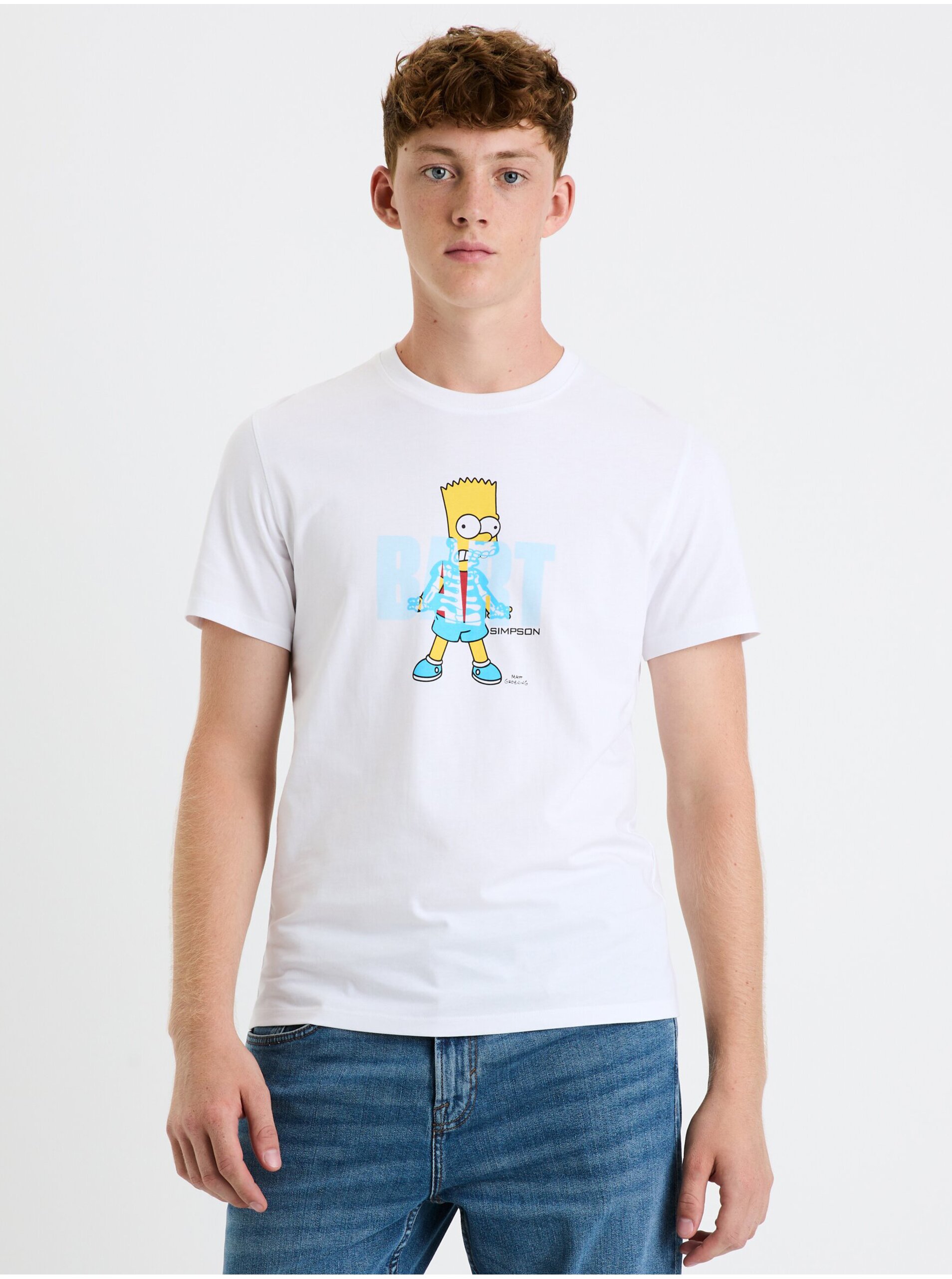 Levně Bílé pánské tričko Celio The Simpsons