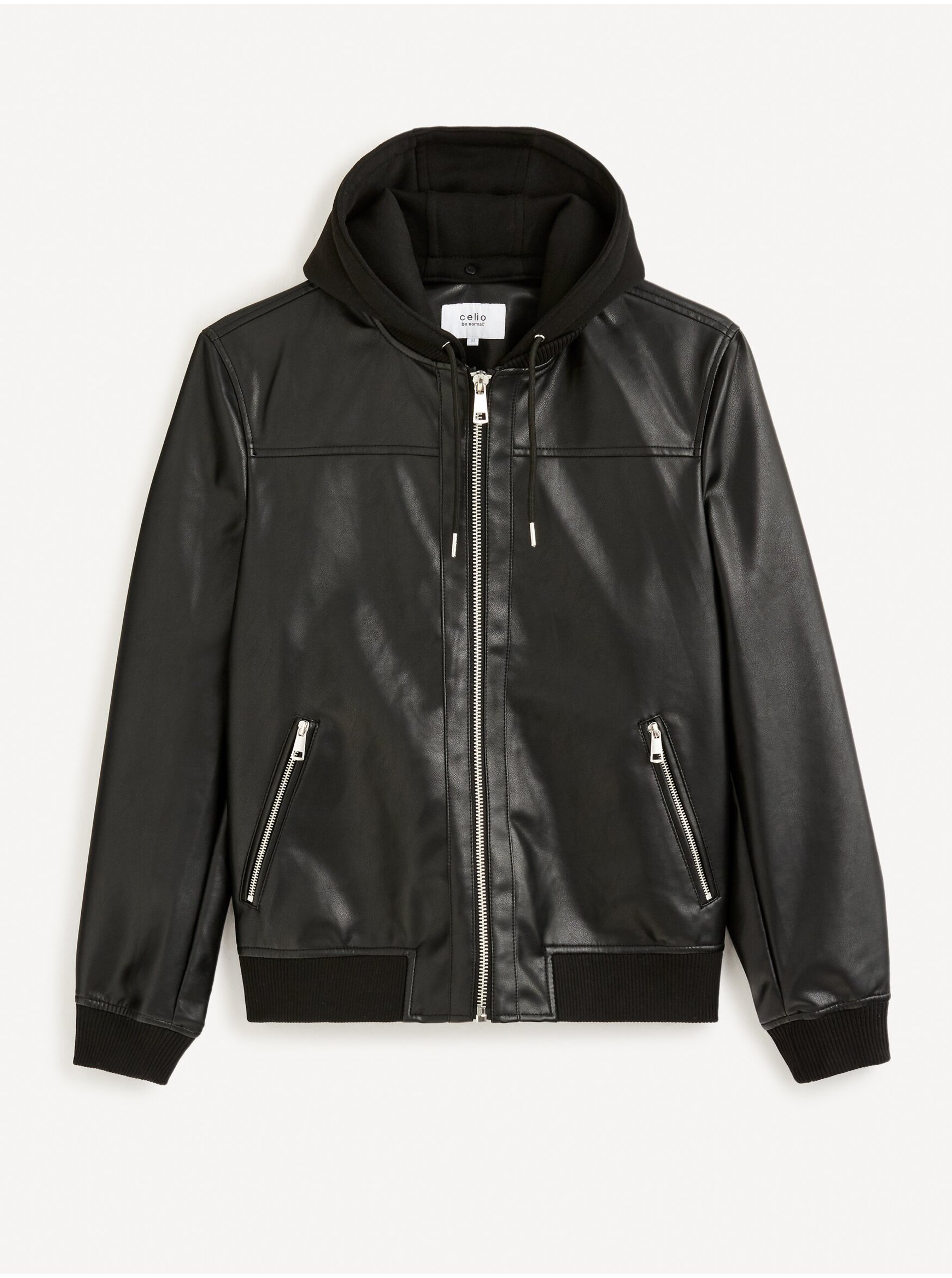 E-shop Černá pánská koženková bunda s kapucí Celio Fumati
