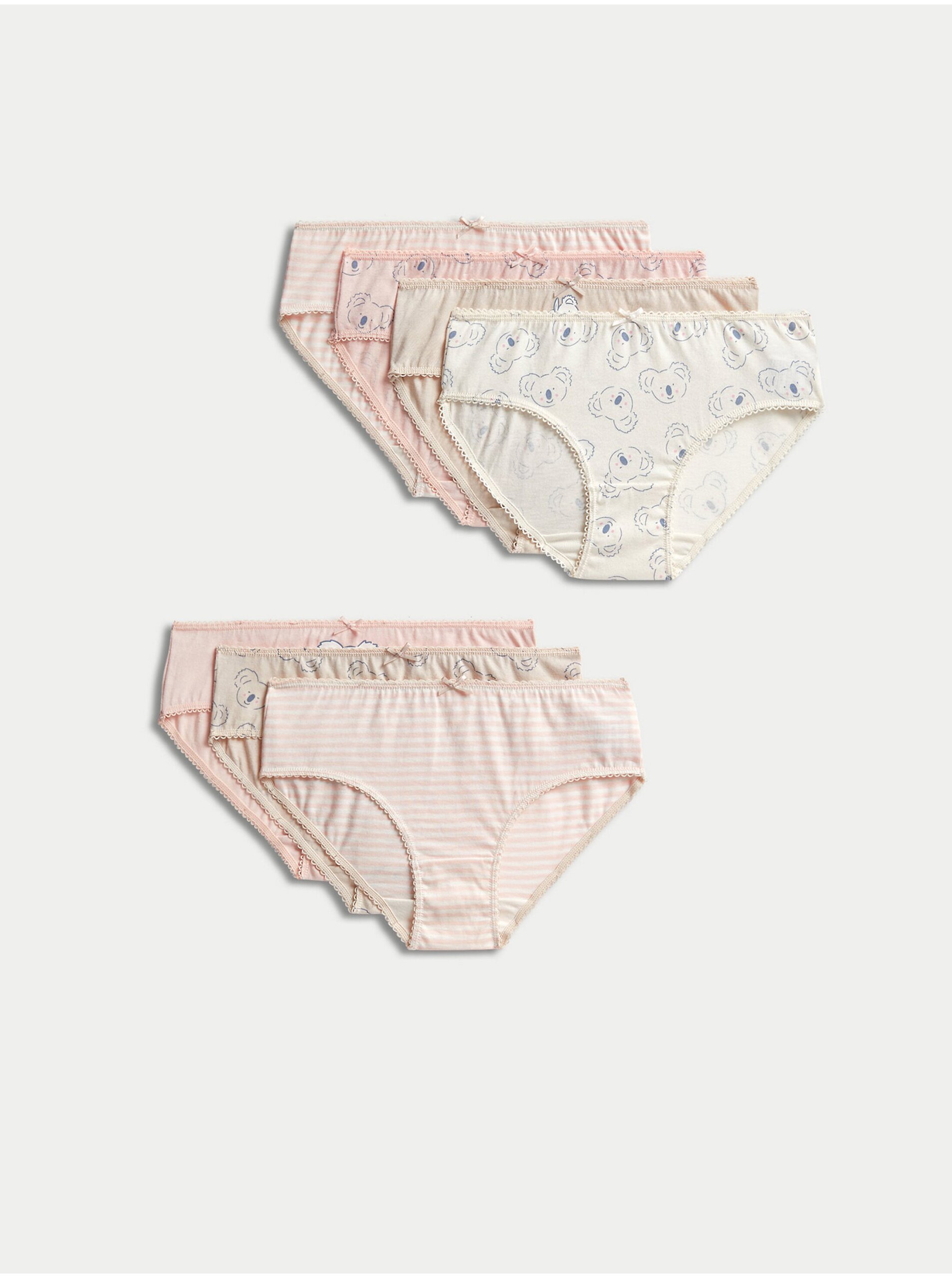 E-shop Sada sedmi párů holčičích vzorovaných kalhotek v růžové a béžové barvě Marks & Spencer