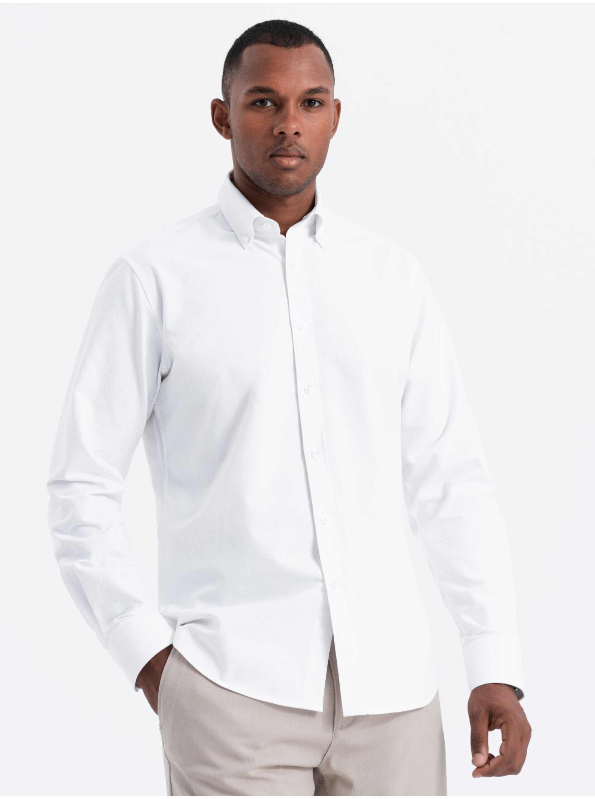 Lacno Biela pánska košeľa Ombre Clothing