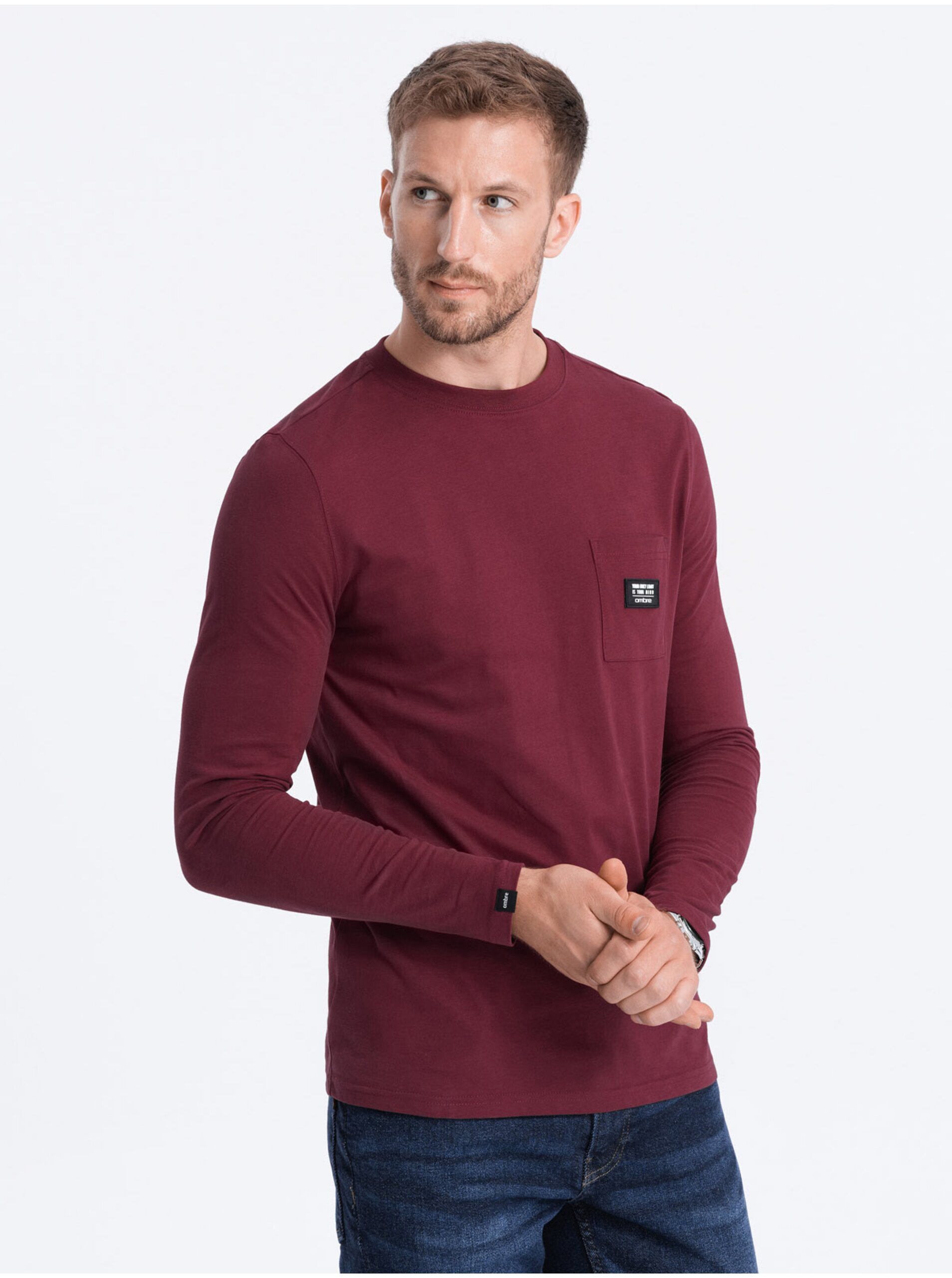 E-shop Vínové pánské tričko s dlouhým rukávem Ombre Clothing