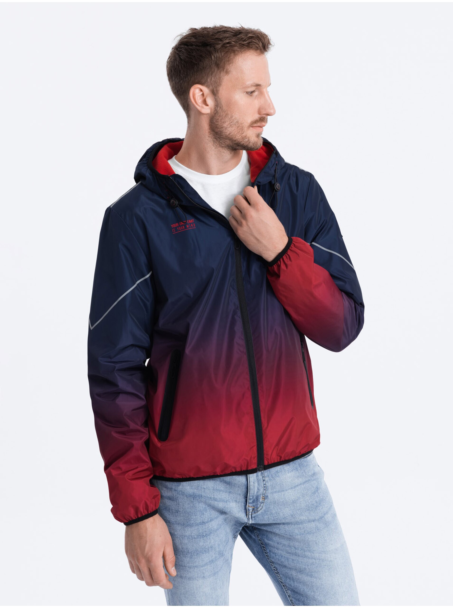 Levně Červeno-modrá pánská sportovní bunda Ombre Clothing