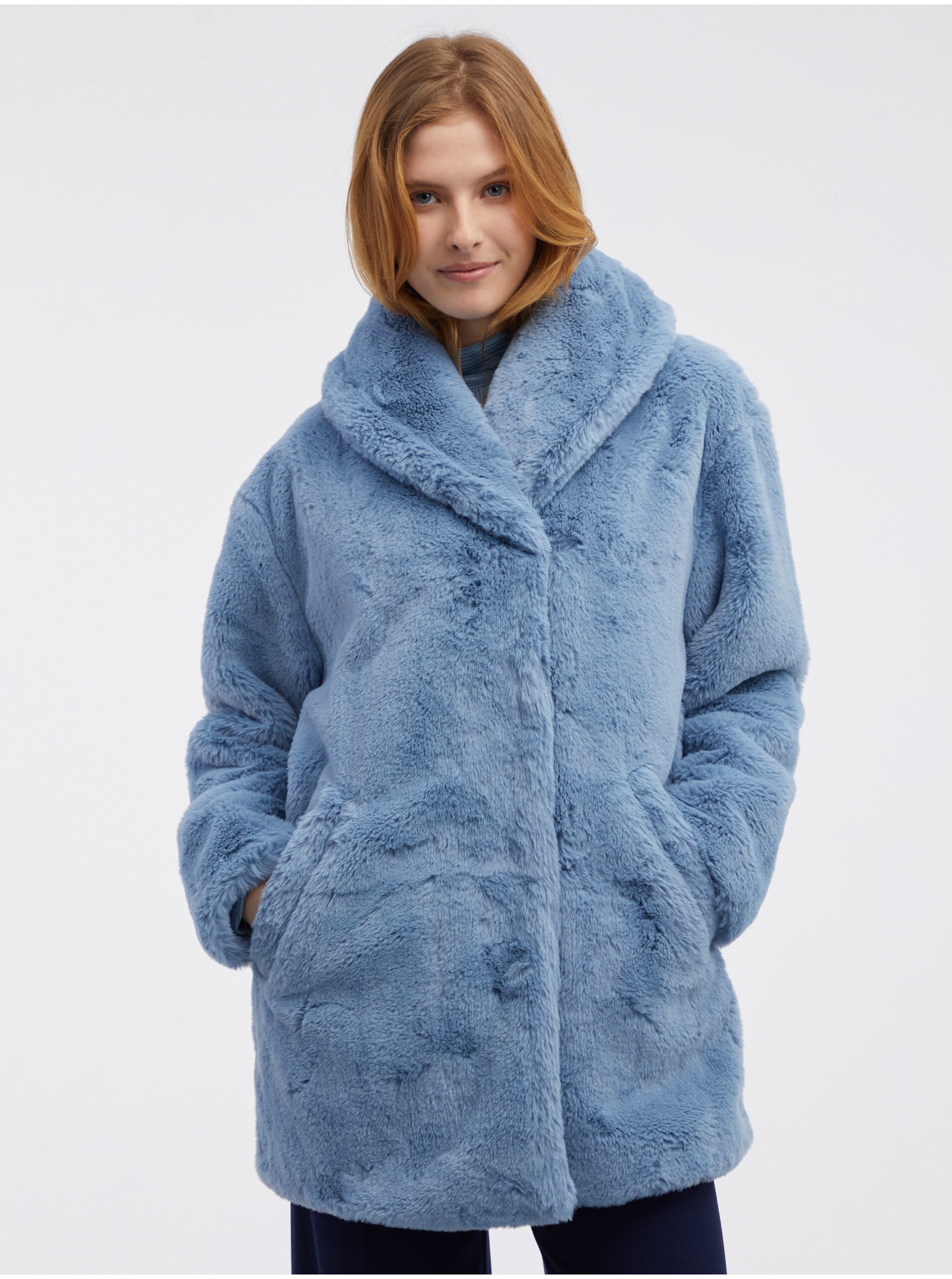 Levně Modrý dámský kabát ORSAY
