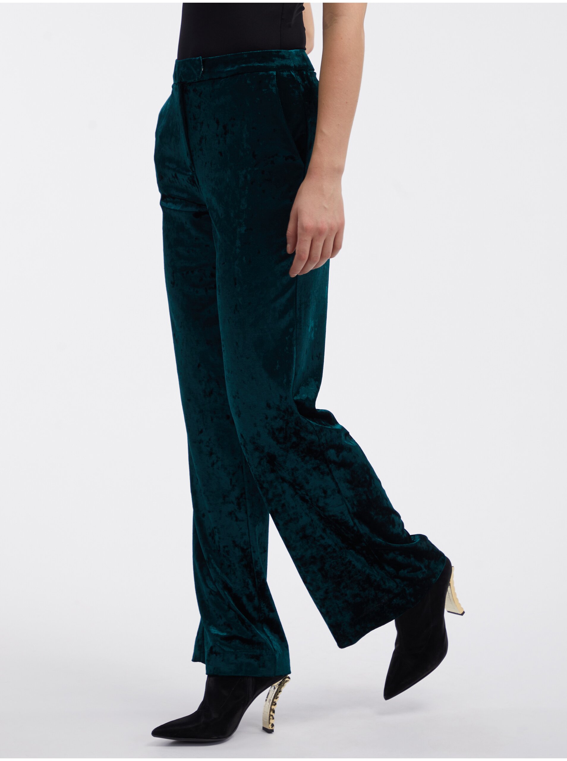 E-shop Zelené dámské sametové kalhoty ORSAY