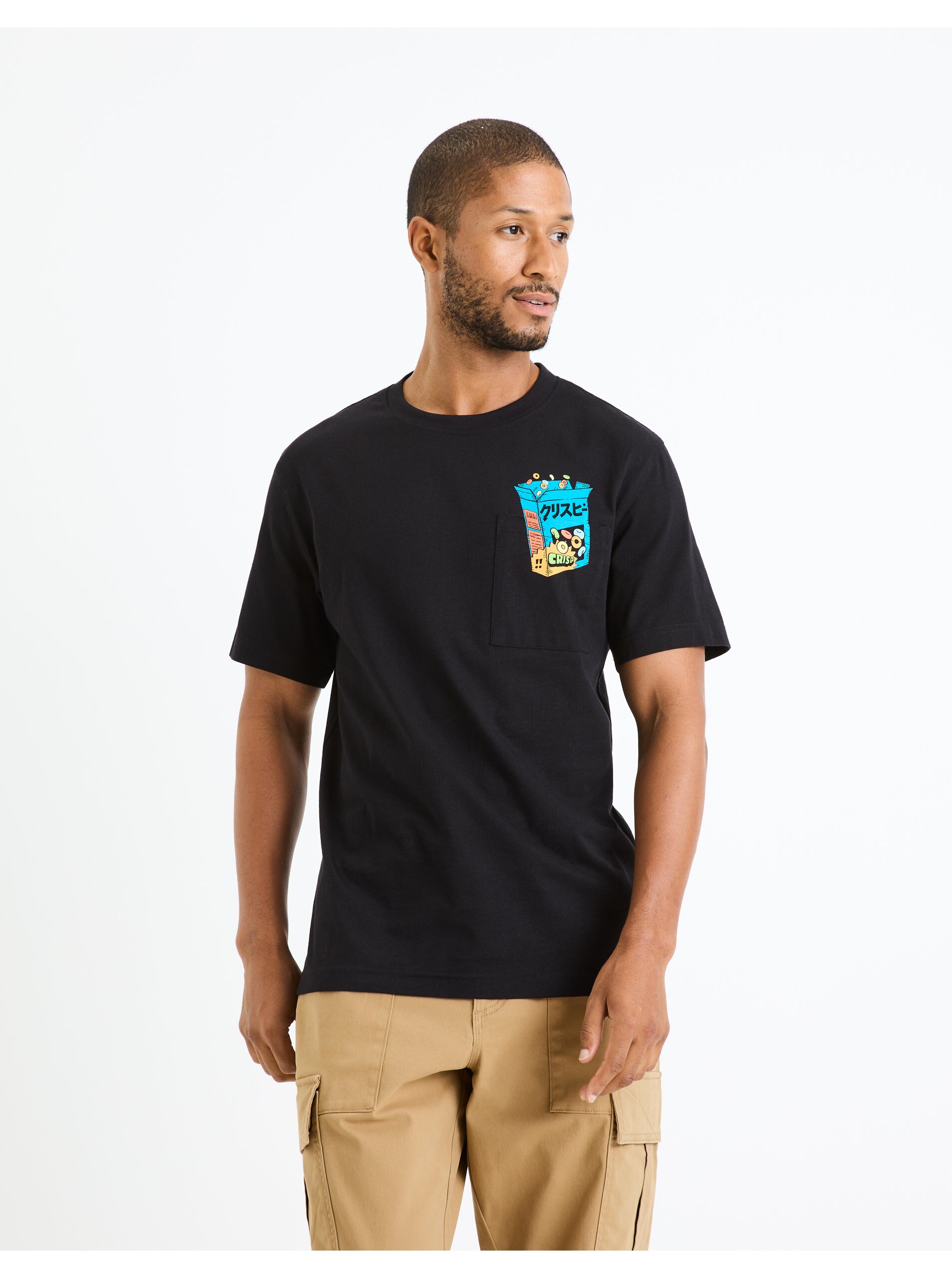 E-shop Černé pánské tričko s potiskem Celio Fecrunch