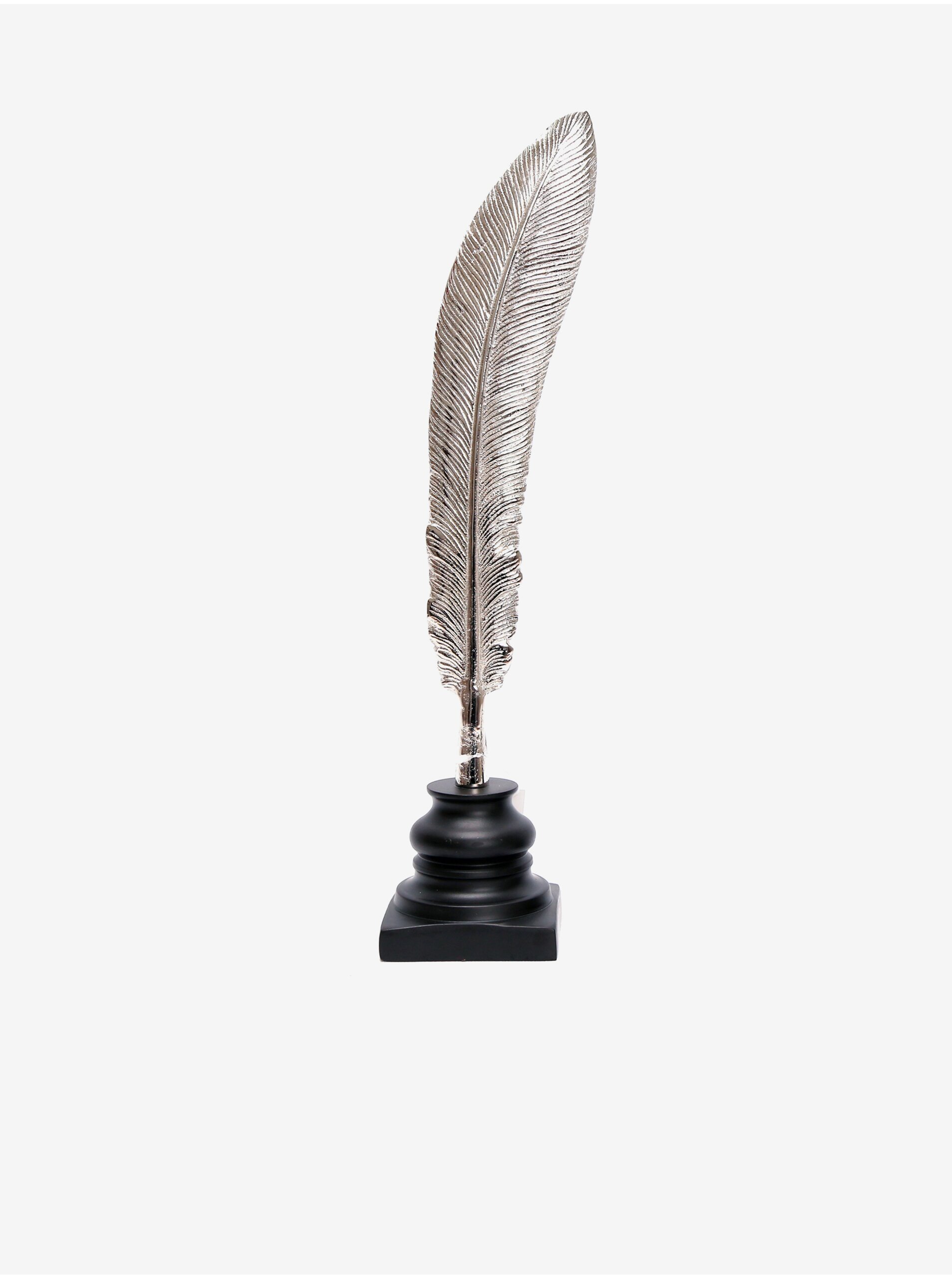 Levně Dekorativní peříčko ve stříbrné barvě na dřevěném podstavci - větší SIFCON