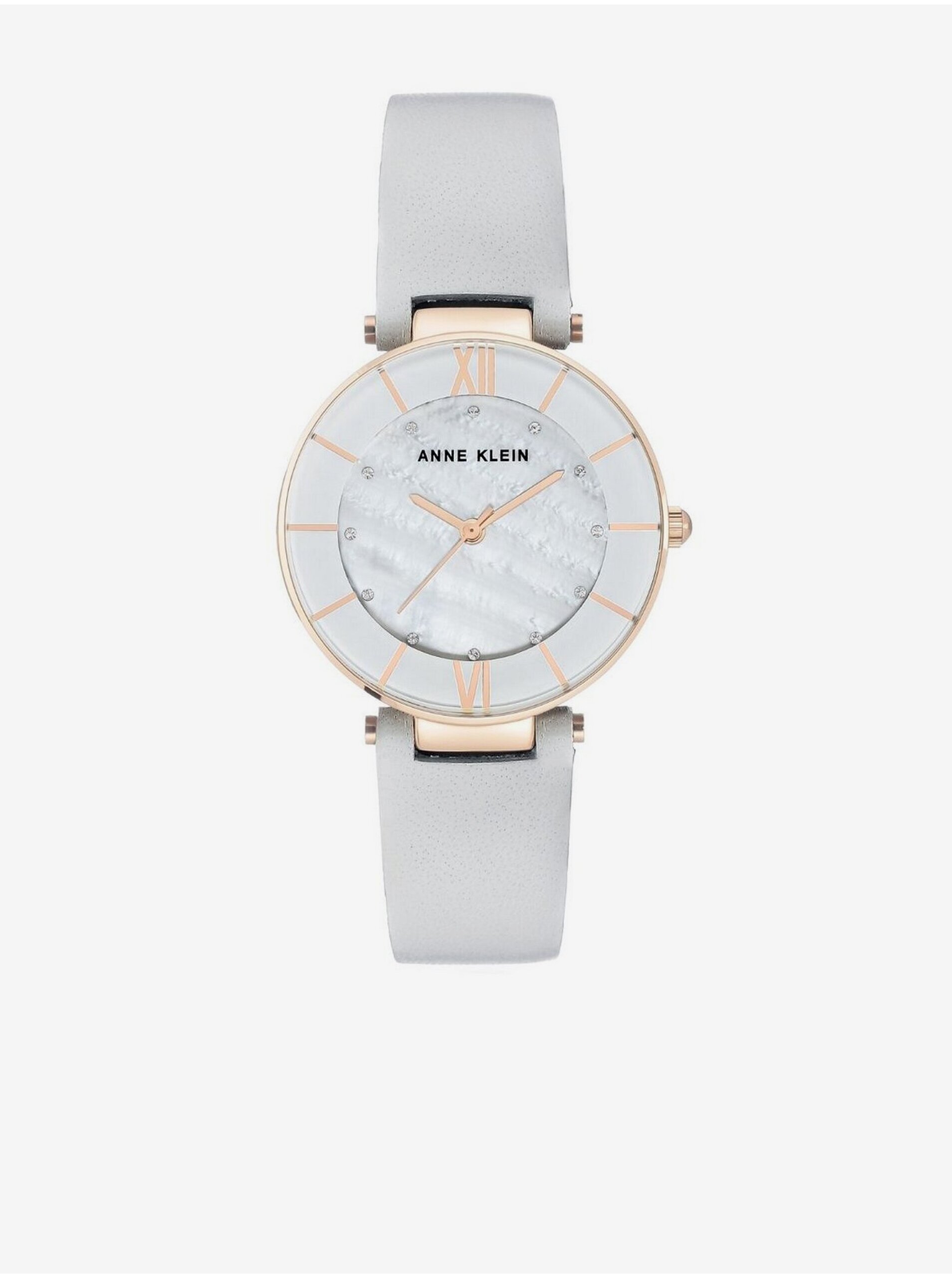 Levně Světle šedé dámské kožené hodinky Anne Klein