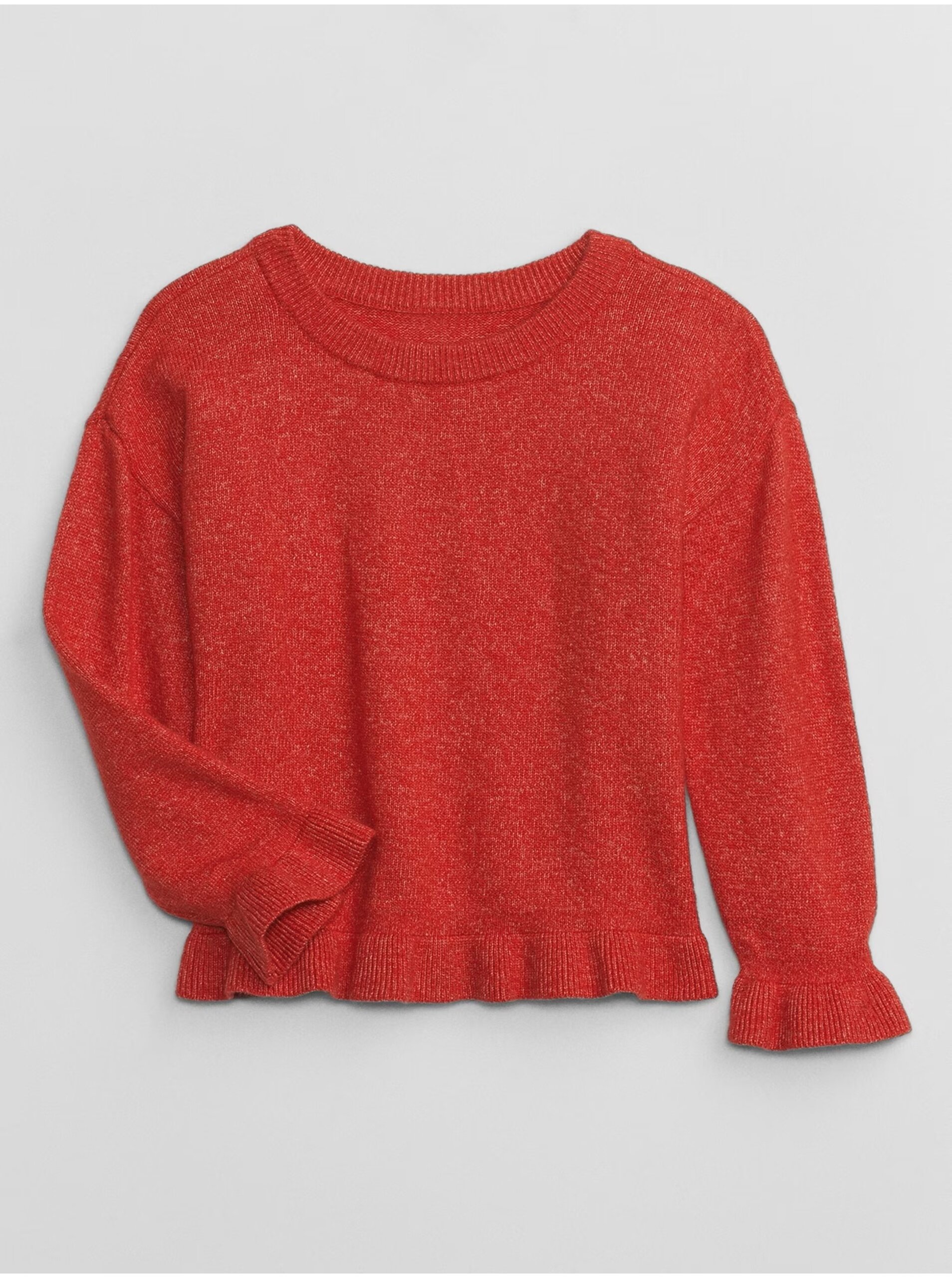 E-shop Červený dievčenský sveter s volánikmi GAP