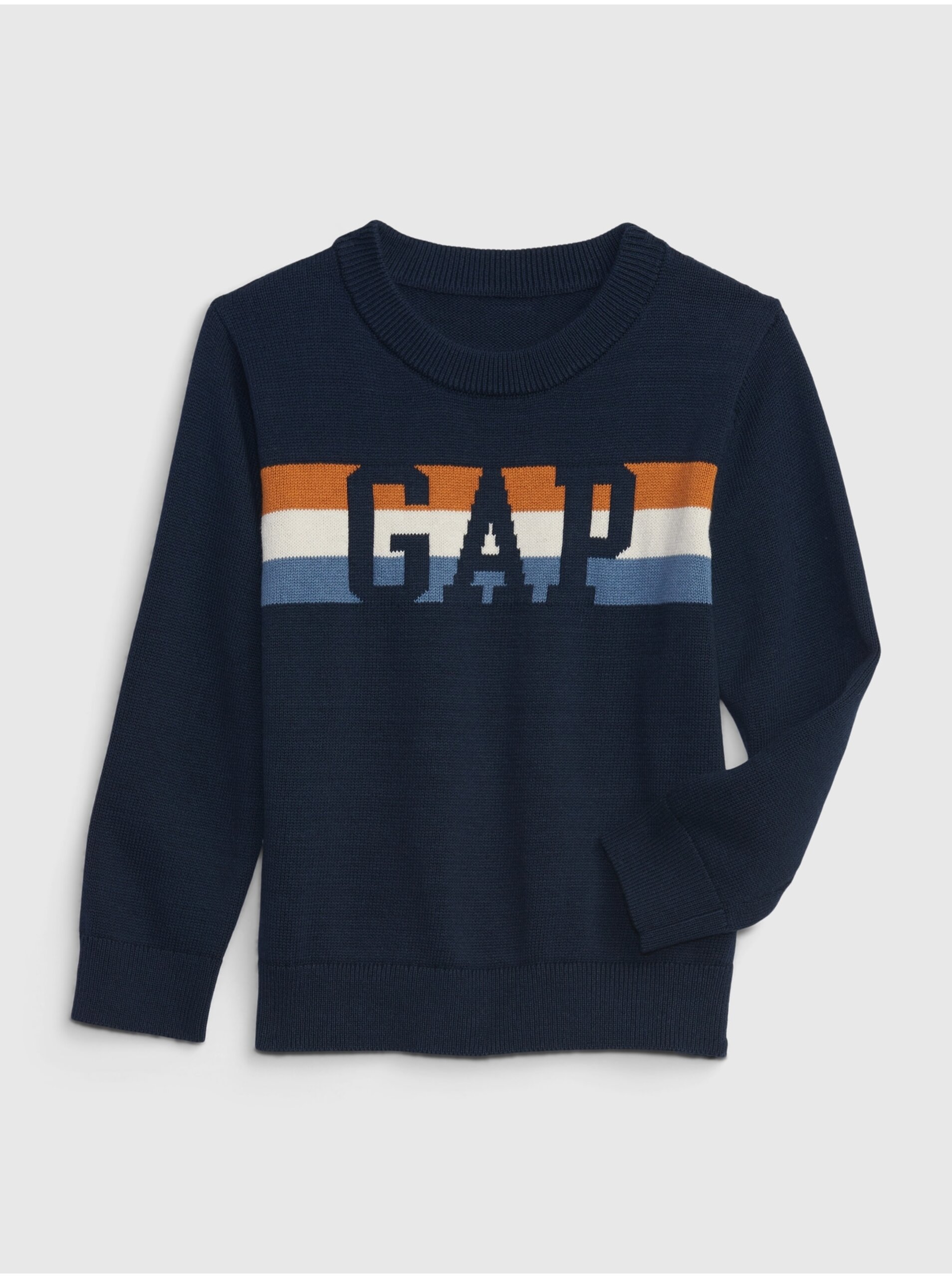 Lacno Tmavo modrý chlapčenský sveter s logom GAP