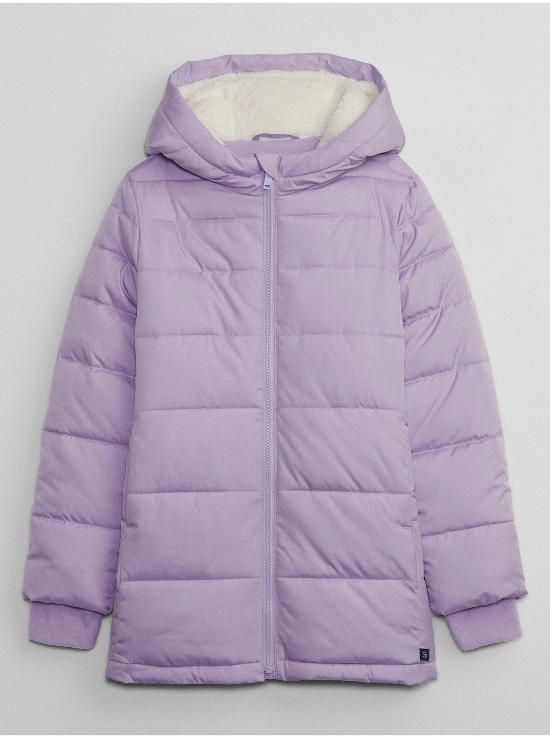 Lacno Svetlo fialová dievčenská zimná prešívaná bunda s kapucňou GAP
