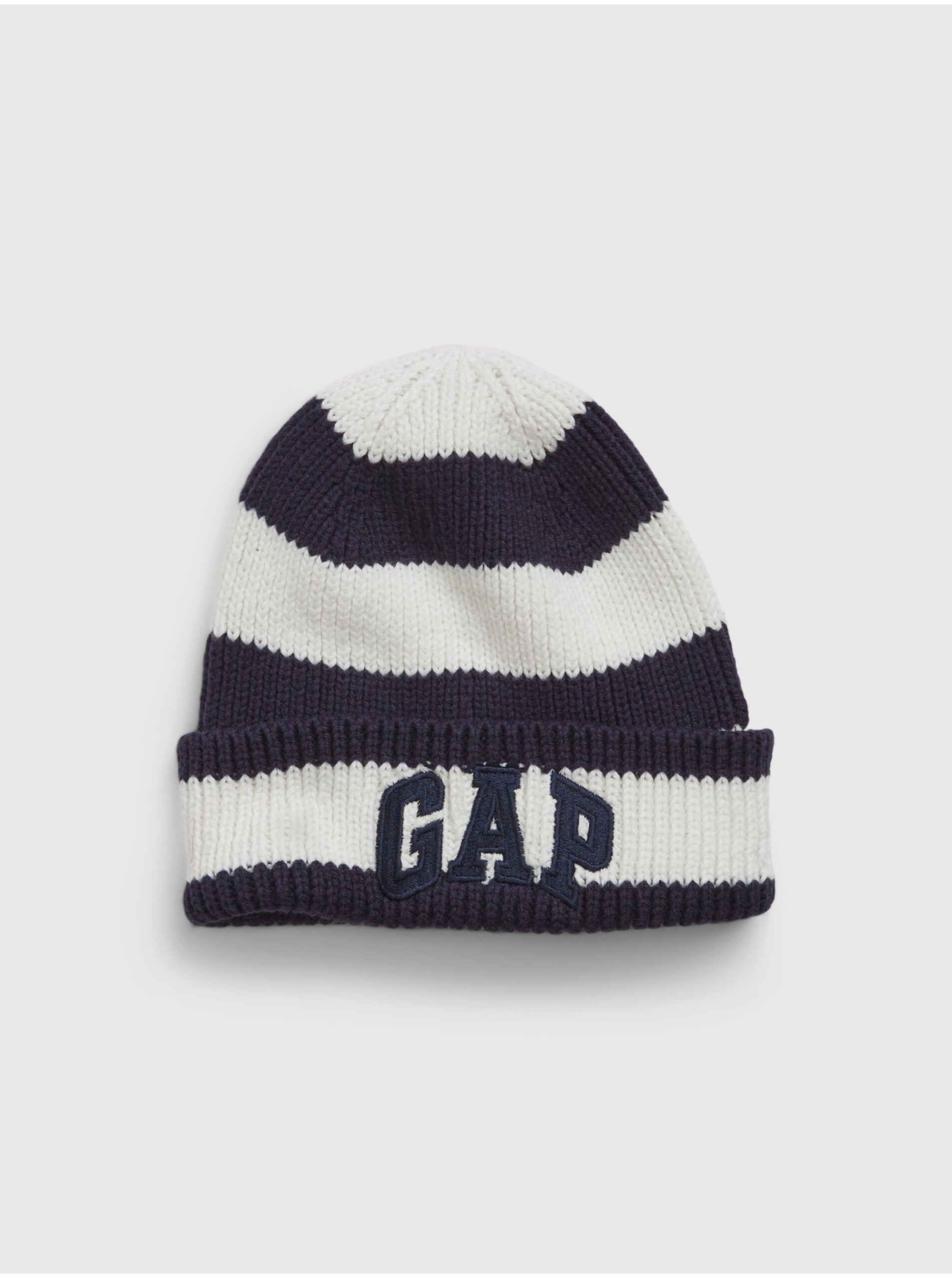 E-shop Modro-biela detská pruhovaná čiapka s logom GAP