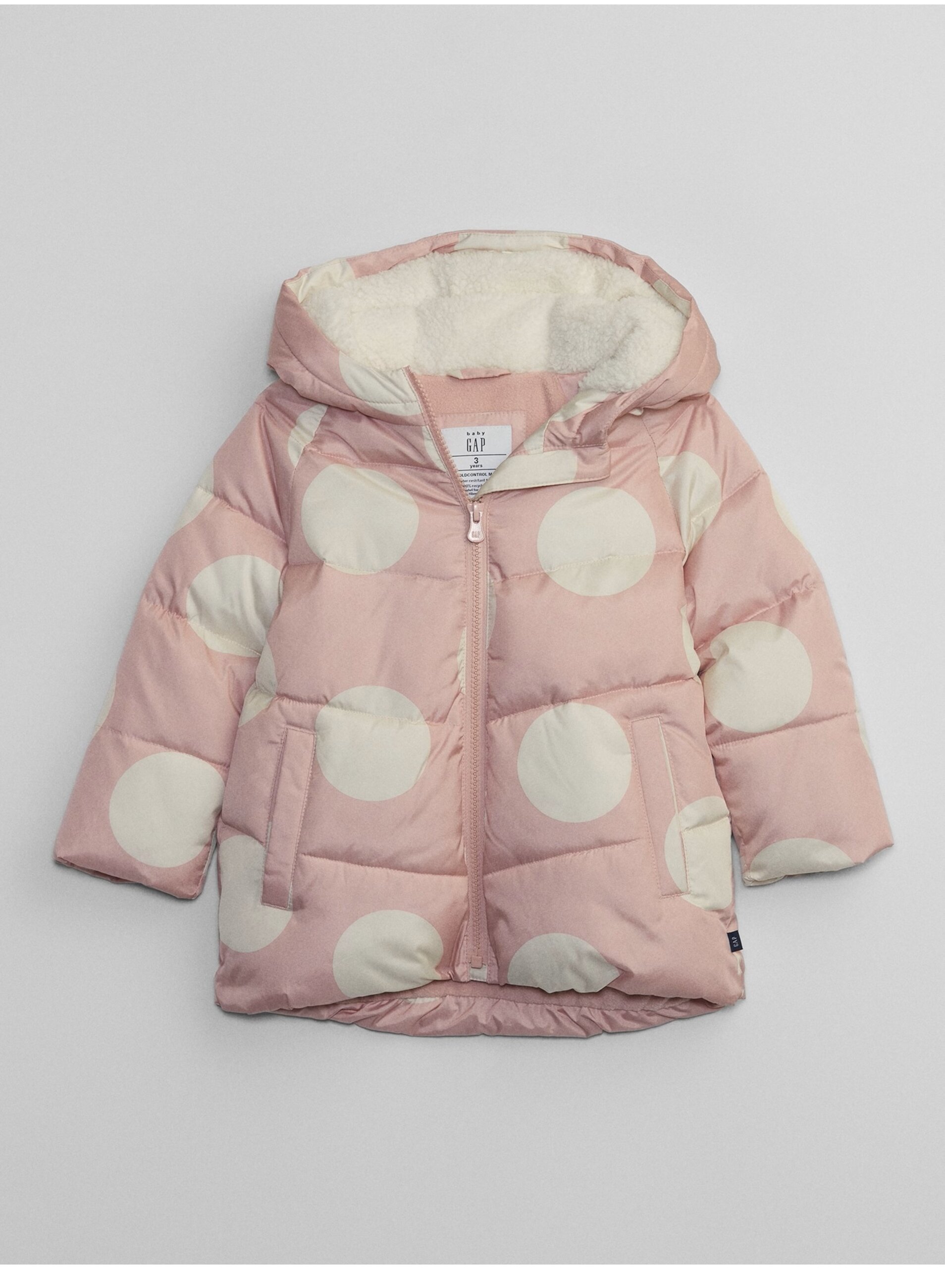 Levně Růžová holčičí zimní prošívaná bunda s puntíky GAP