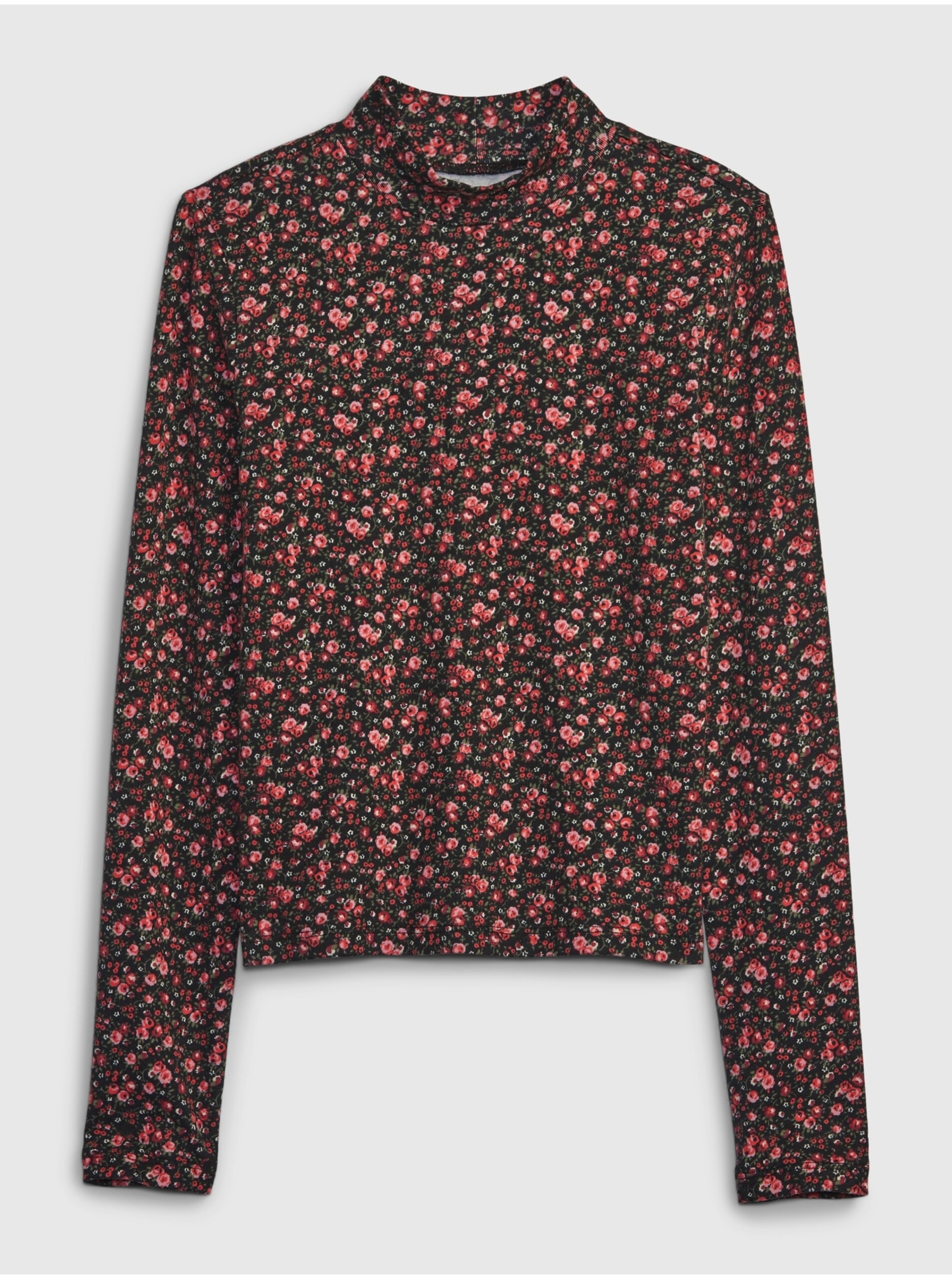 E-shop Červeno-hnědé holčičí květované tričko s rolákem GAP