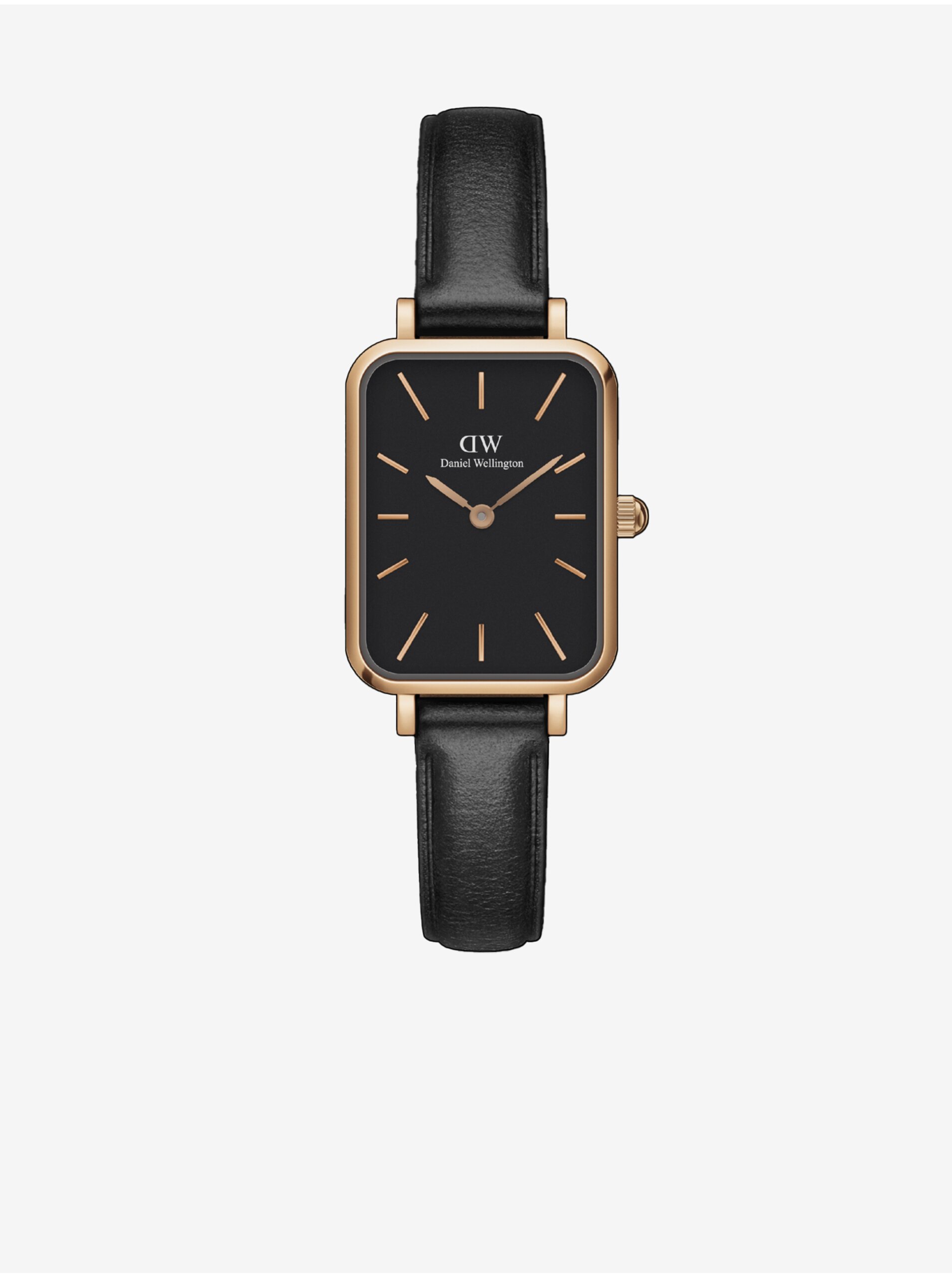 Levně Černé dámské kožené hodinky Daniel Wellington Quadro