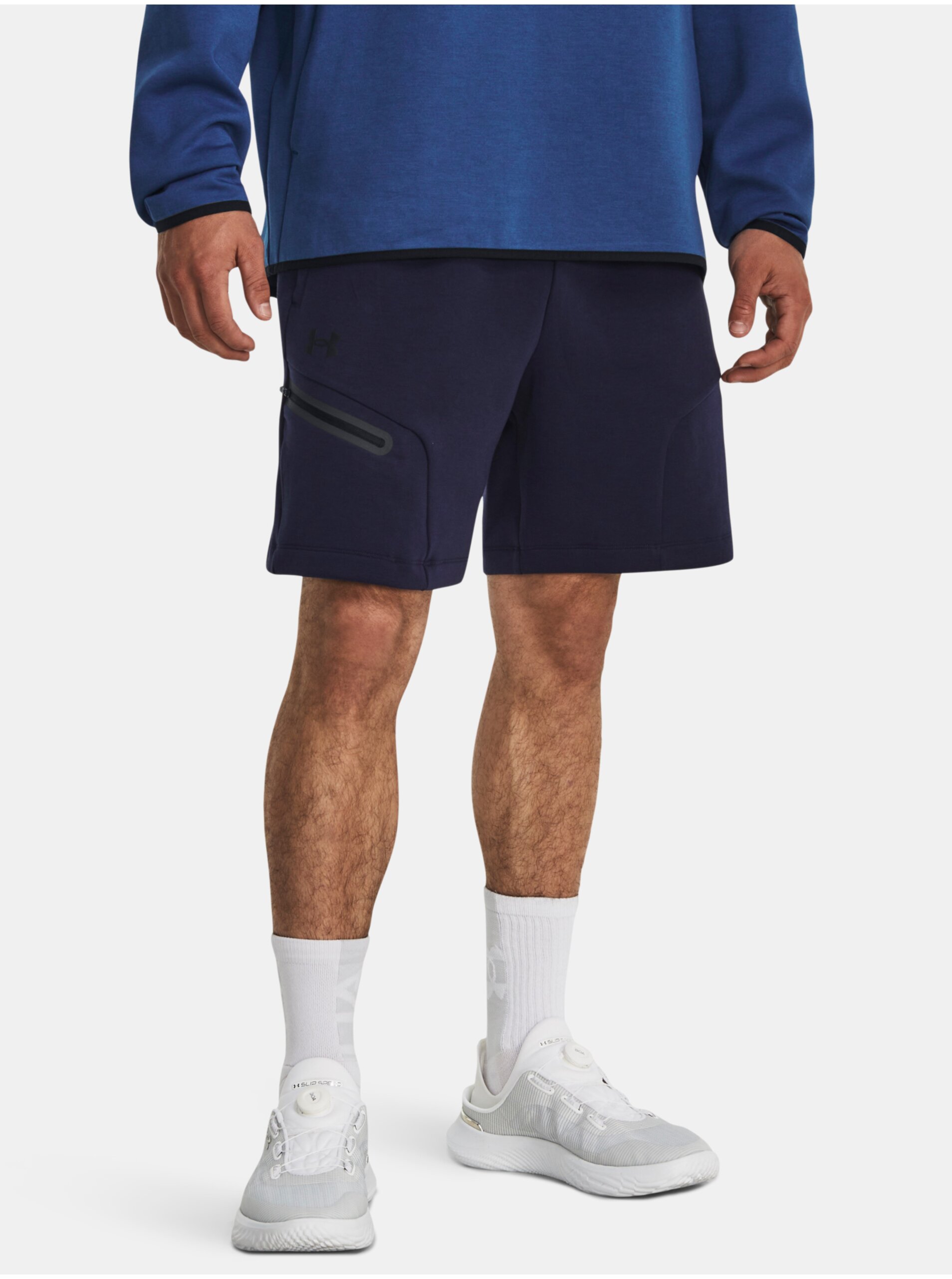 Levně Tmavě modré sportovní kraťasy Under Armour UA Unstoppable Flc Shorts