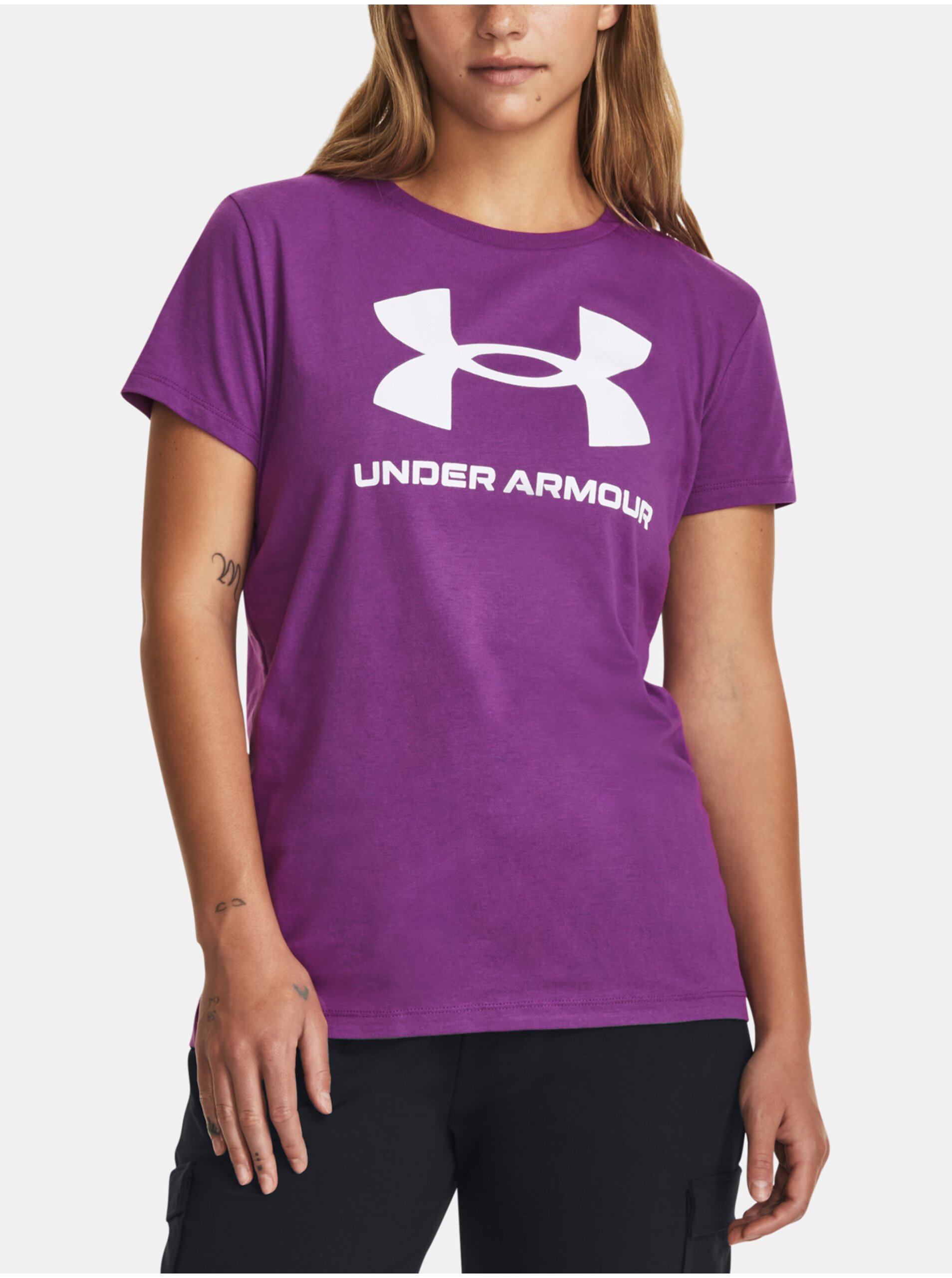 Lacno Fialové športové tričko Under Armour UA W SPORTSTYLE LOGO SS